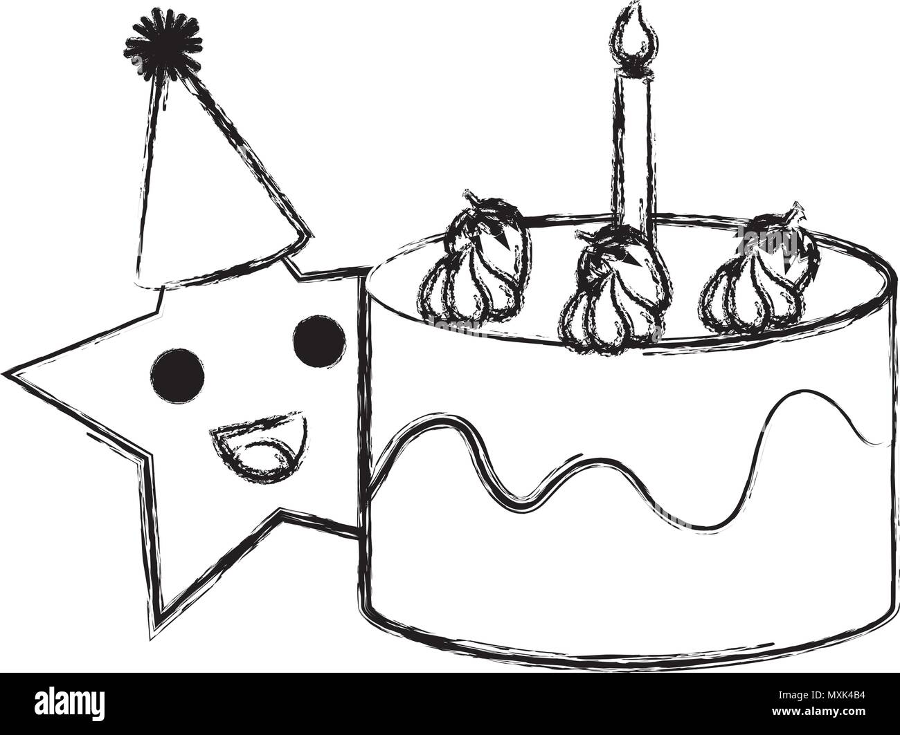 Anniversaire gâteau de bonbons avec star kawaii Illustration de Vecteur