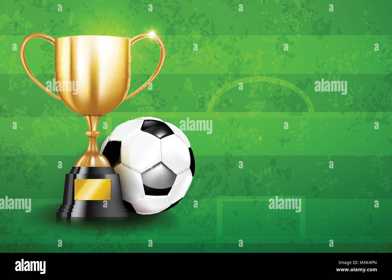 Trophée d'or et ballon de soccer foot greeen grass field vector illustration, avec copie espace Illustration de Vecteur