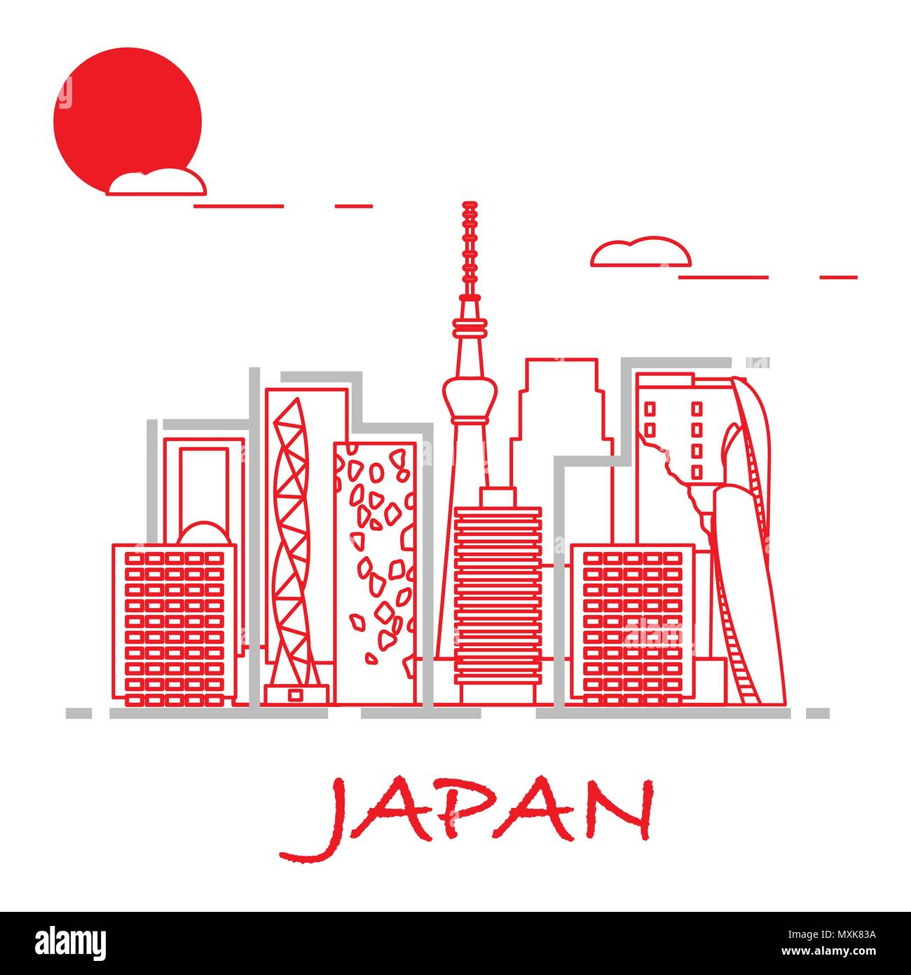 L'architecture japonaise inhabituelle. Célèbre bâtiment et gratte-ciel. Voyages et loisirs. Illustration de Vecteur