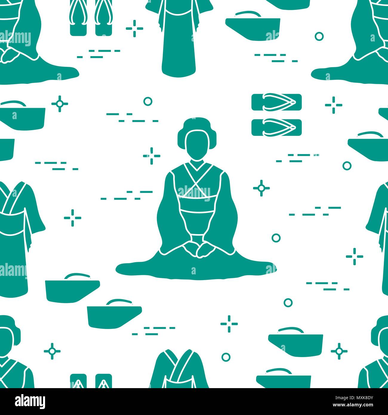 Avec motif transparent femme asiatique traditionnel japonais, des vêtements, des chaussures. Voyages et loisirs. Illustration de Vecteur