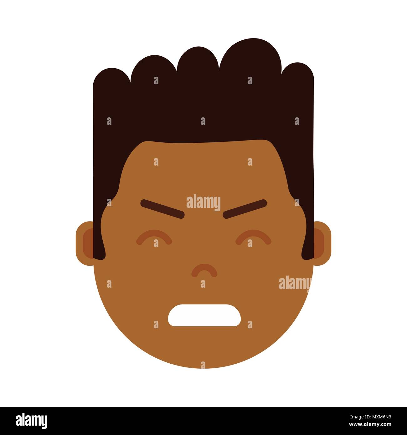 African boy head personnage emoji icône avec émotions faciales, avatar, caractère nerveux homme visage avec différentes émotions mâle. concept design plat. Illustration de Vecteur