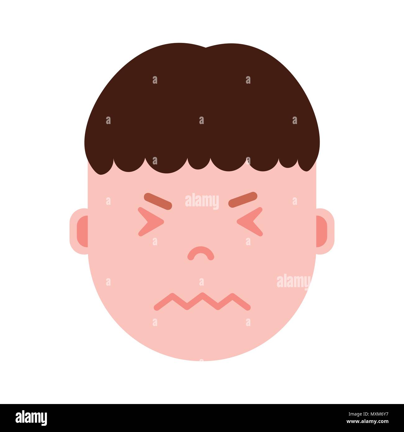Tête de garçon personnage emoji icône avec émotions faciales, avatar, caractère nerveux homme visage avec différentes émotions mâle. concept design plat. Illustration de Vecteur