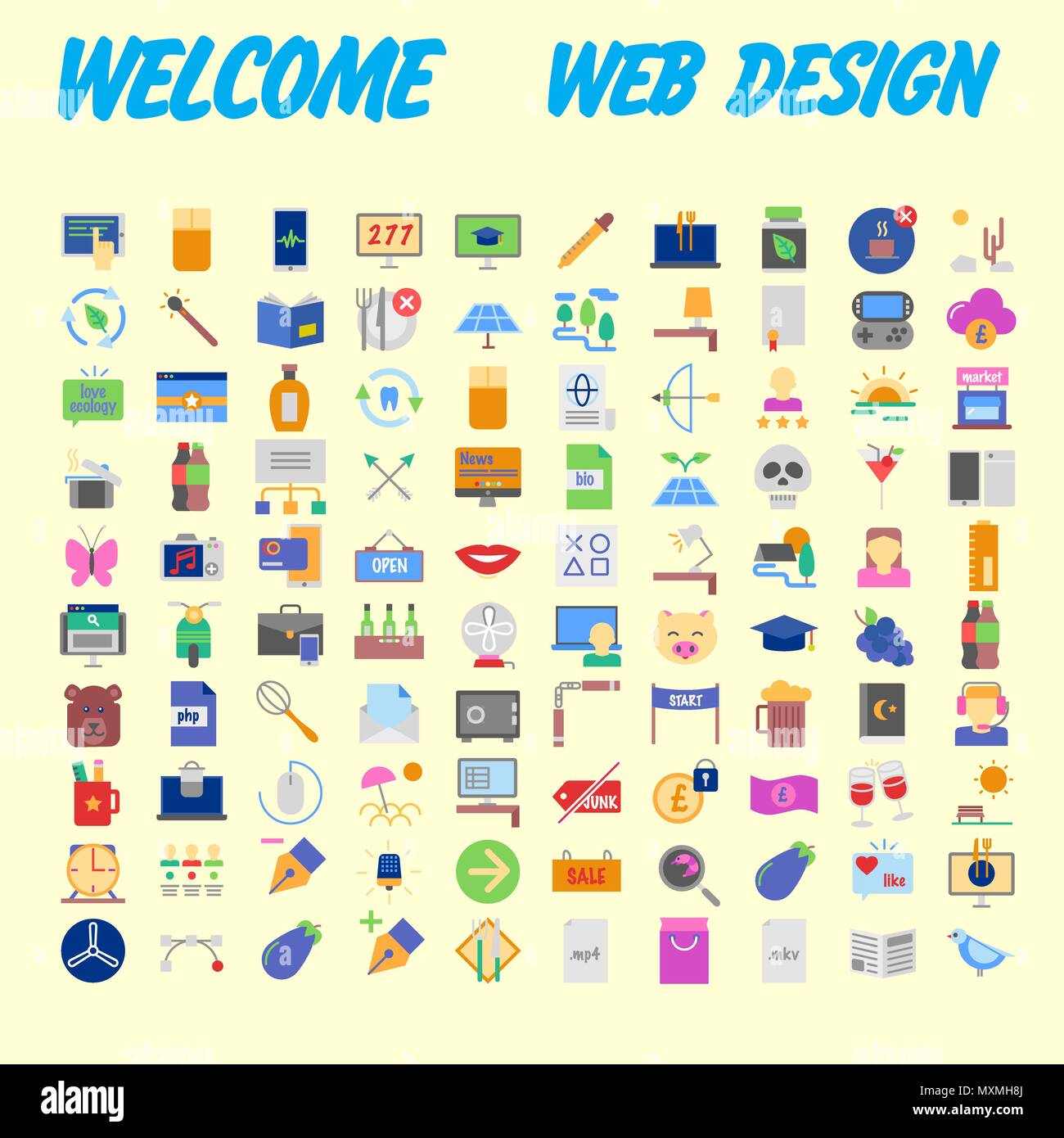Fond orange 100 Icon Set universel pour le web et mobile. Vector illustration Illustration de Vecteur