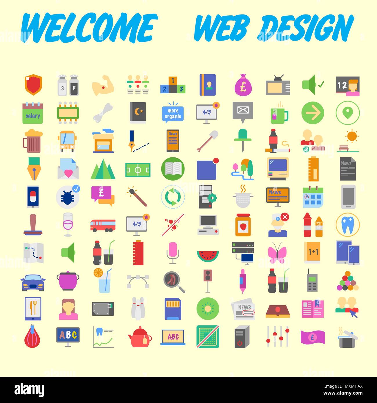 Fond orange 100 Icon Set universel pour le web et mobile. Vector illustration Illustration de Vecteur