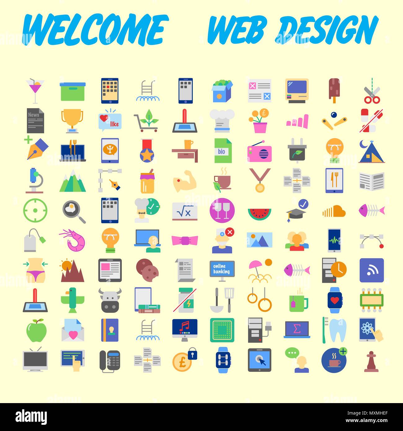 100 icônes universelles pour la conception web sur différents sujets. Vector illustration Illustration de Vecteur