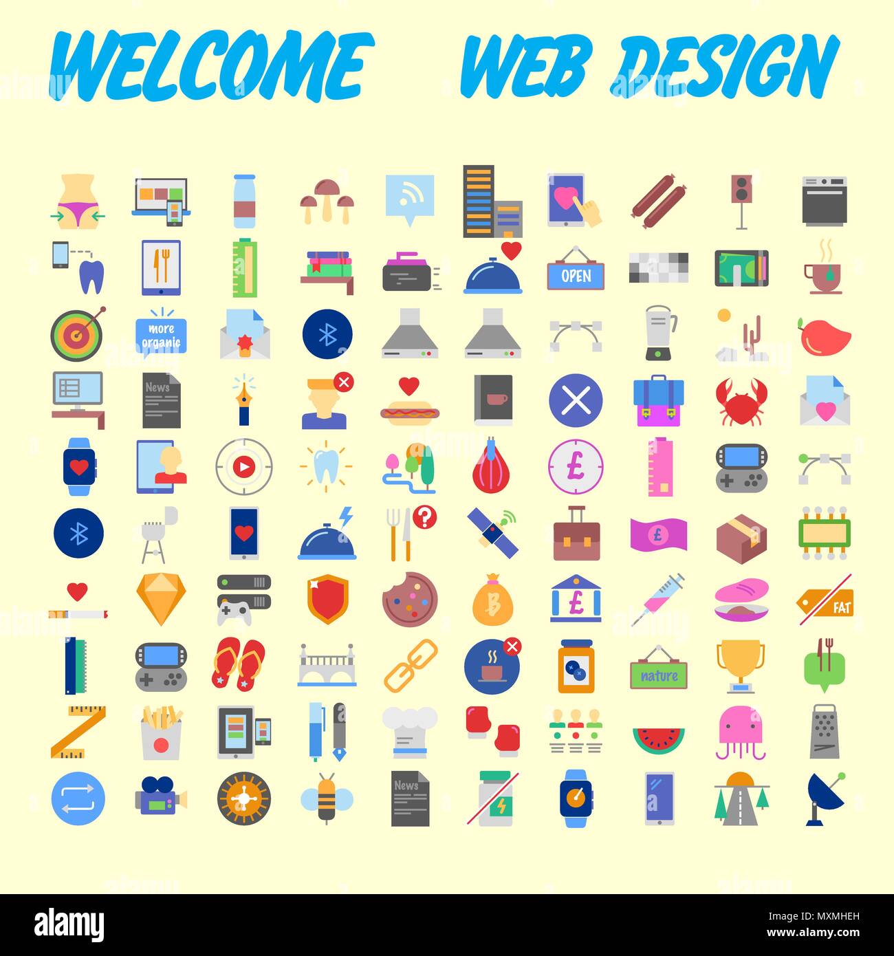 100 icônes universelles pour la conception web sur différents sujets. Vector illustration Illustration de Vecteur