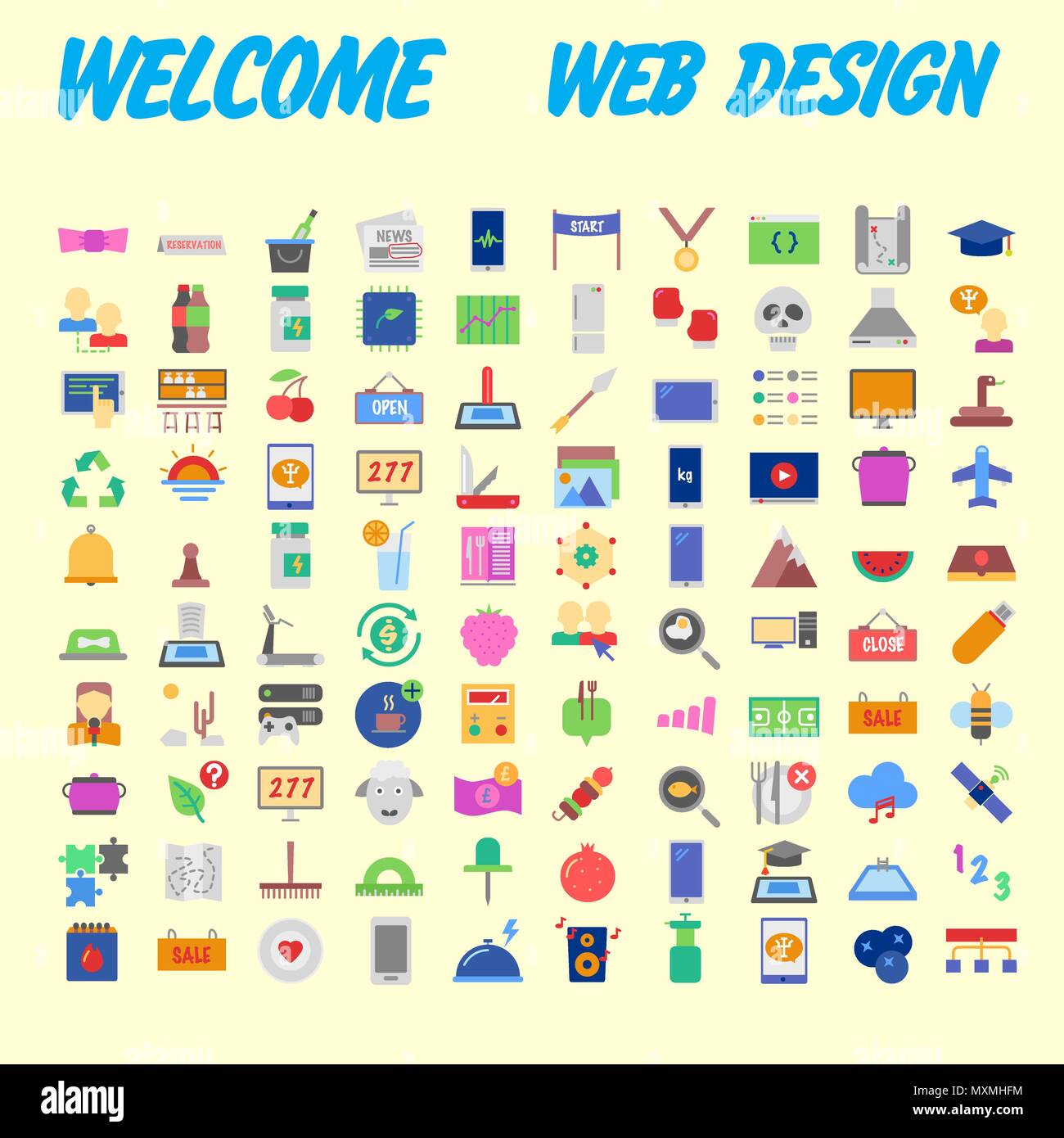 100 icônes universelles pour la conception web sur différents sujets. Vector illustration Illustration de Vecteur