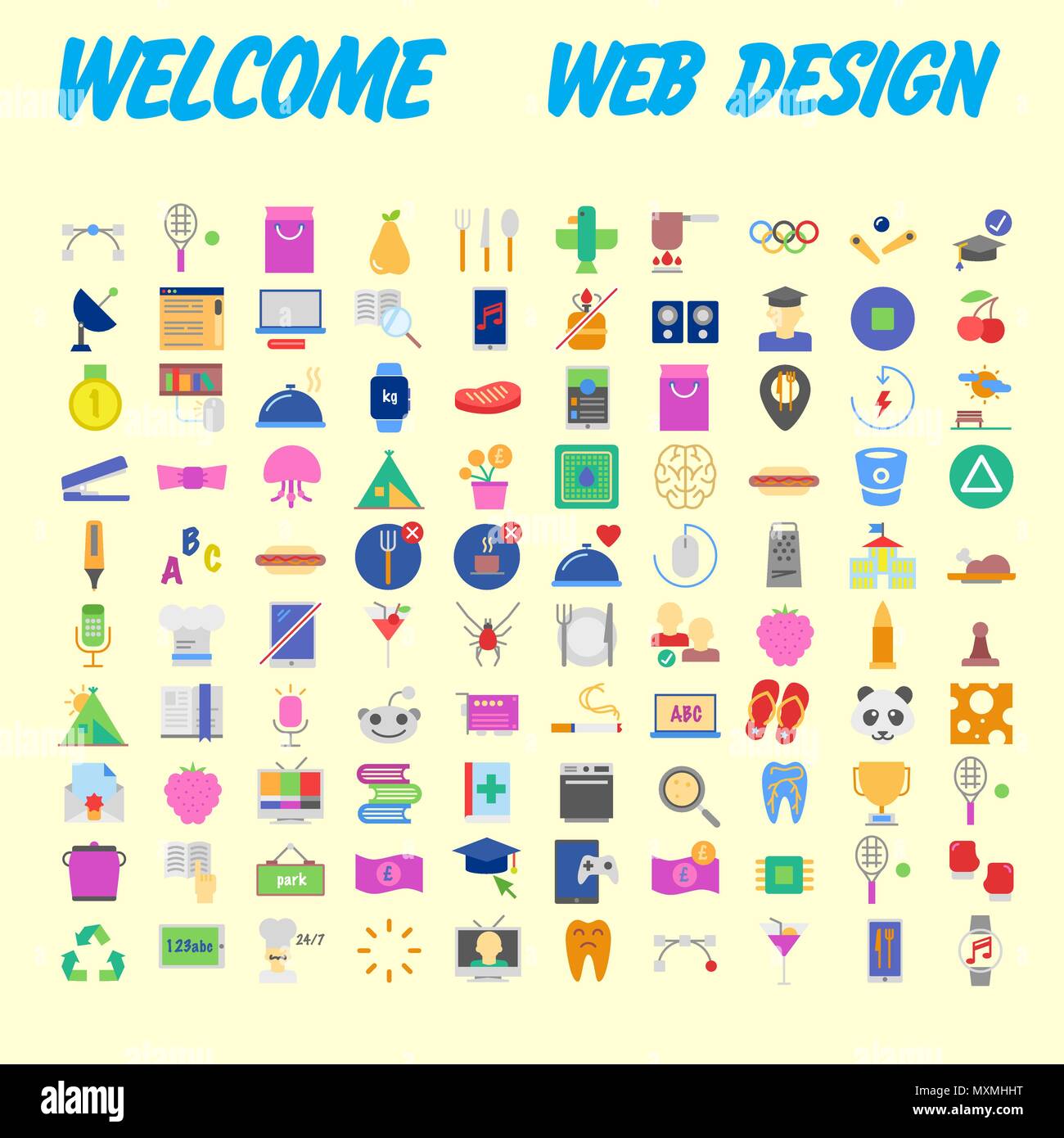 100 icônes universelles pour la conception web sur différents sujets. Vector illustration Illustration de Vecteur