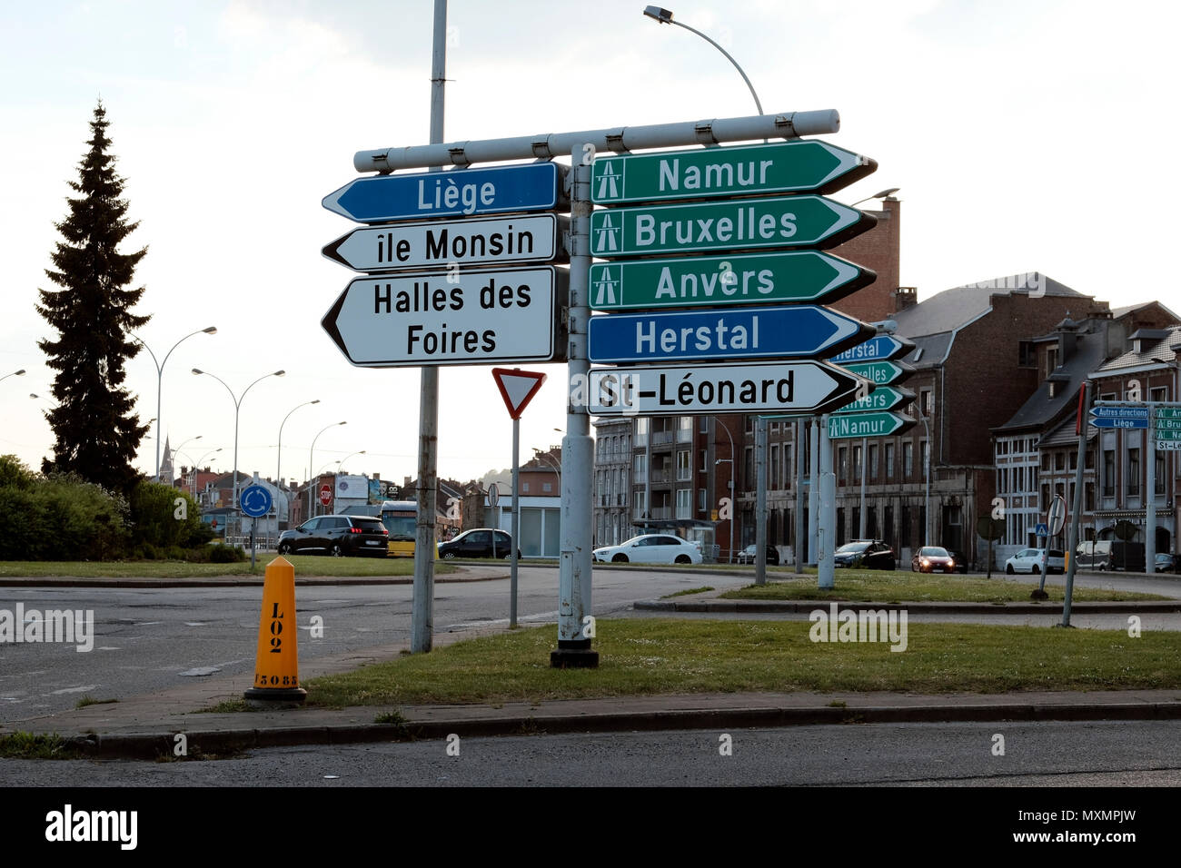 Panneaux de circulation à Liège, Belgique Banque D'Images