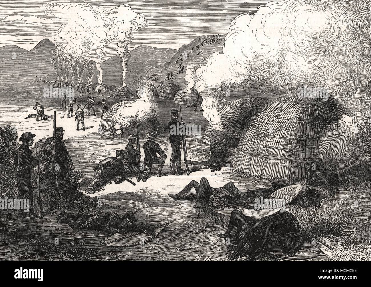 Combustion de l'Kreli Kraal. Afrique du Sud 1877. L'Illustrated London News Banque D'Images