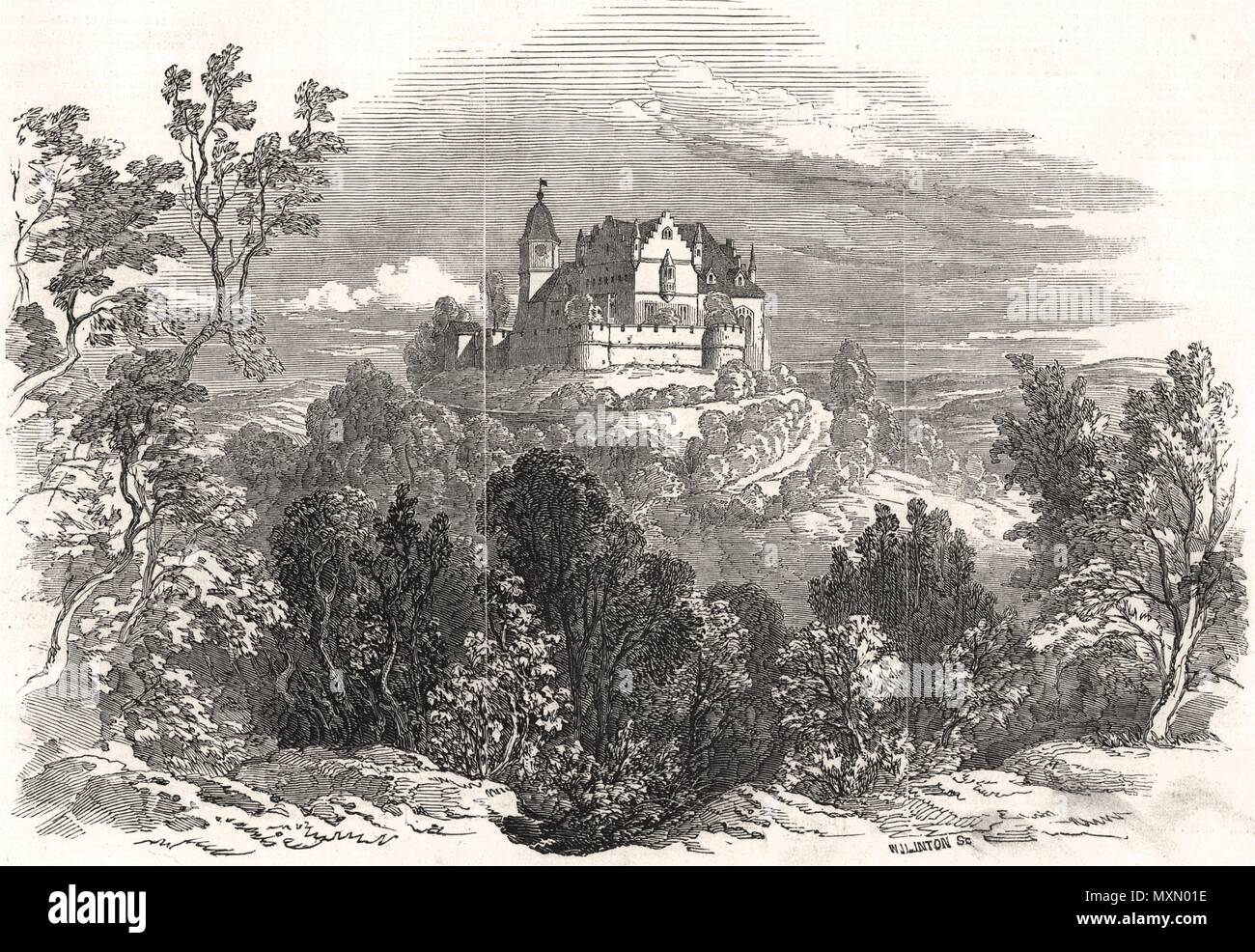 Schloss Kalenberg, de S.A.R. le Prince Albert's dessin. Allemagne 1845. L'Illustrated London News Banque D'Images