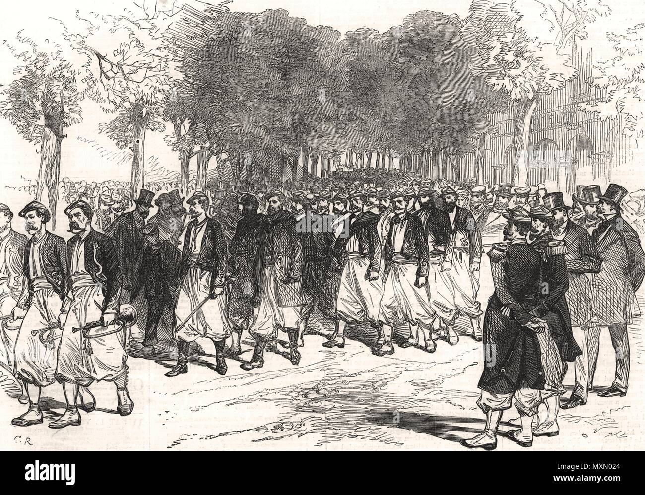 La guerre l'arrivée des Zouaves pontificaux à Tours. Indre-et-Loire 1870. L'Illustrated London News Banque D'Images