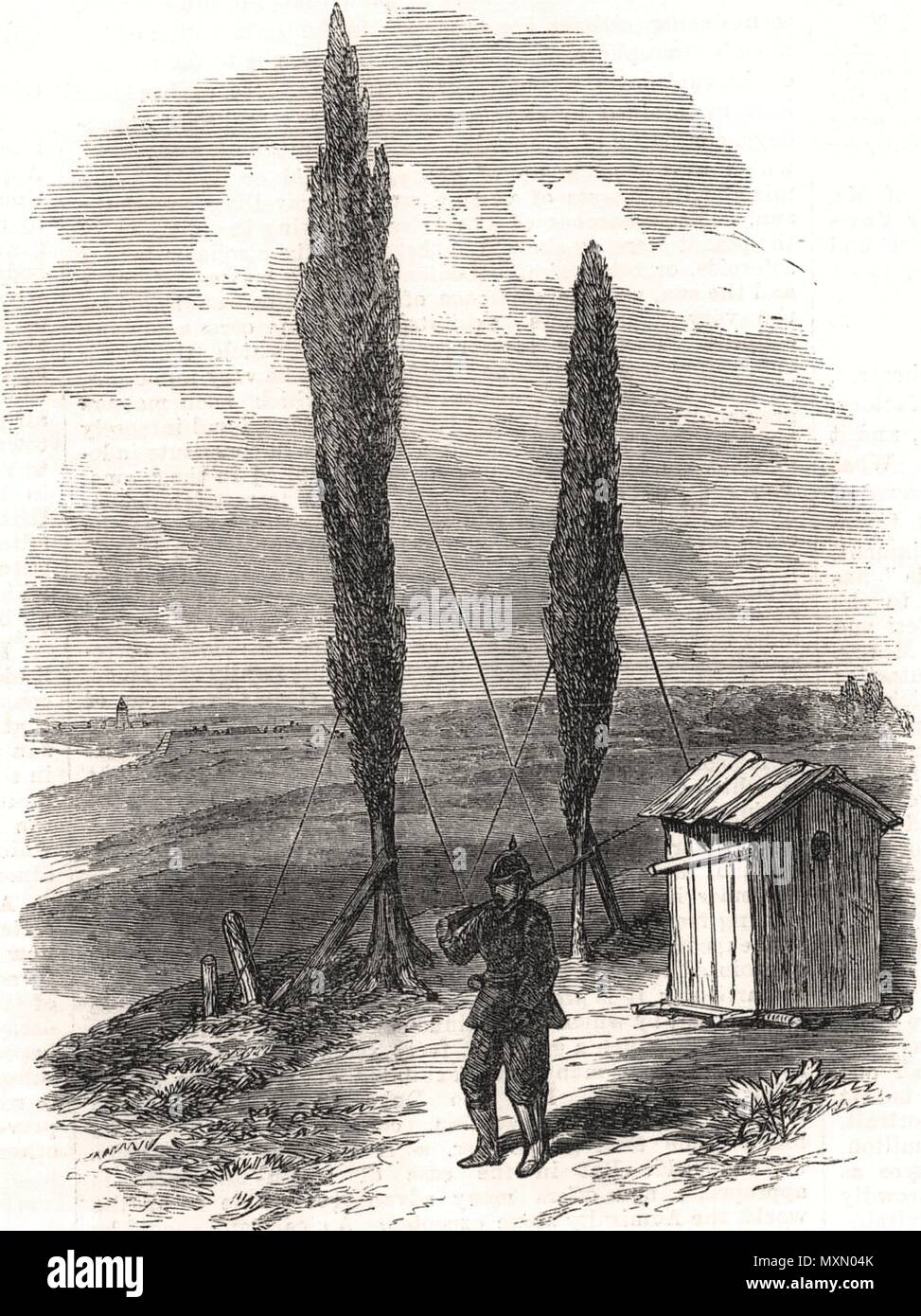 Des balises les Prussiens avant Metz. Moselle 1870. L'Illustrated London News Banque D'Images