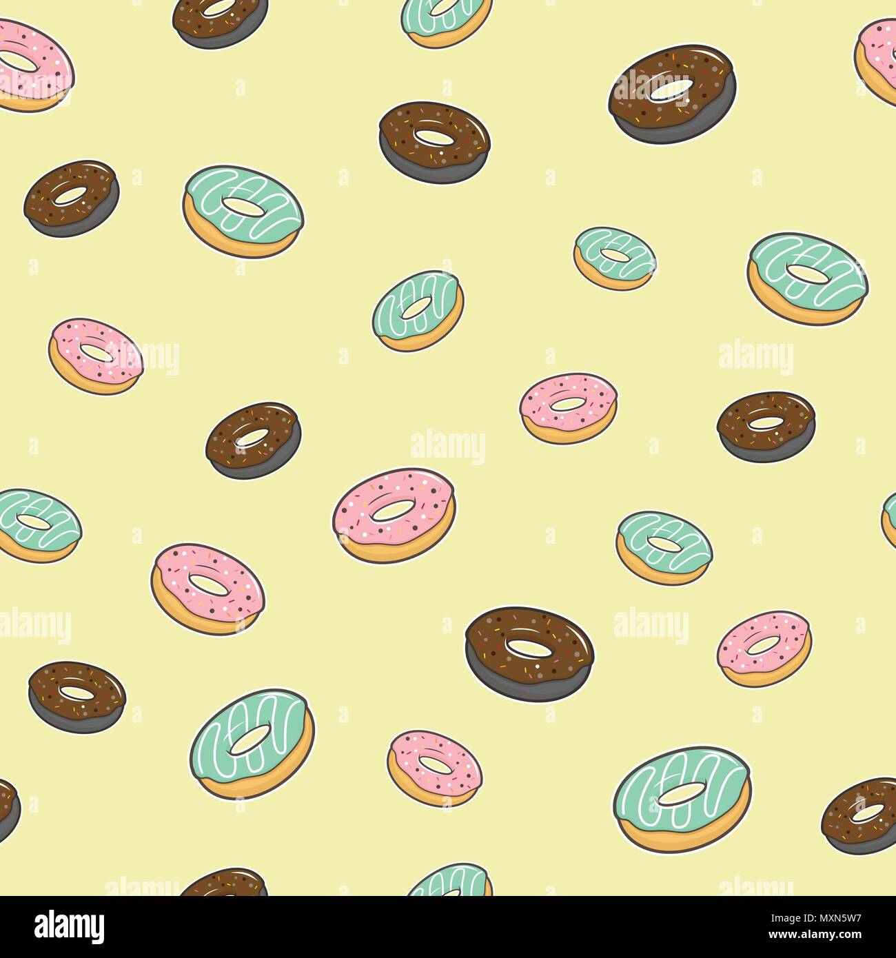 Transparente avec motif vecteur donuts colorés avec le glaçage et saupoudre sur fond jaune pour décorer un café ou une boulangerie. Illustration de Vecteur