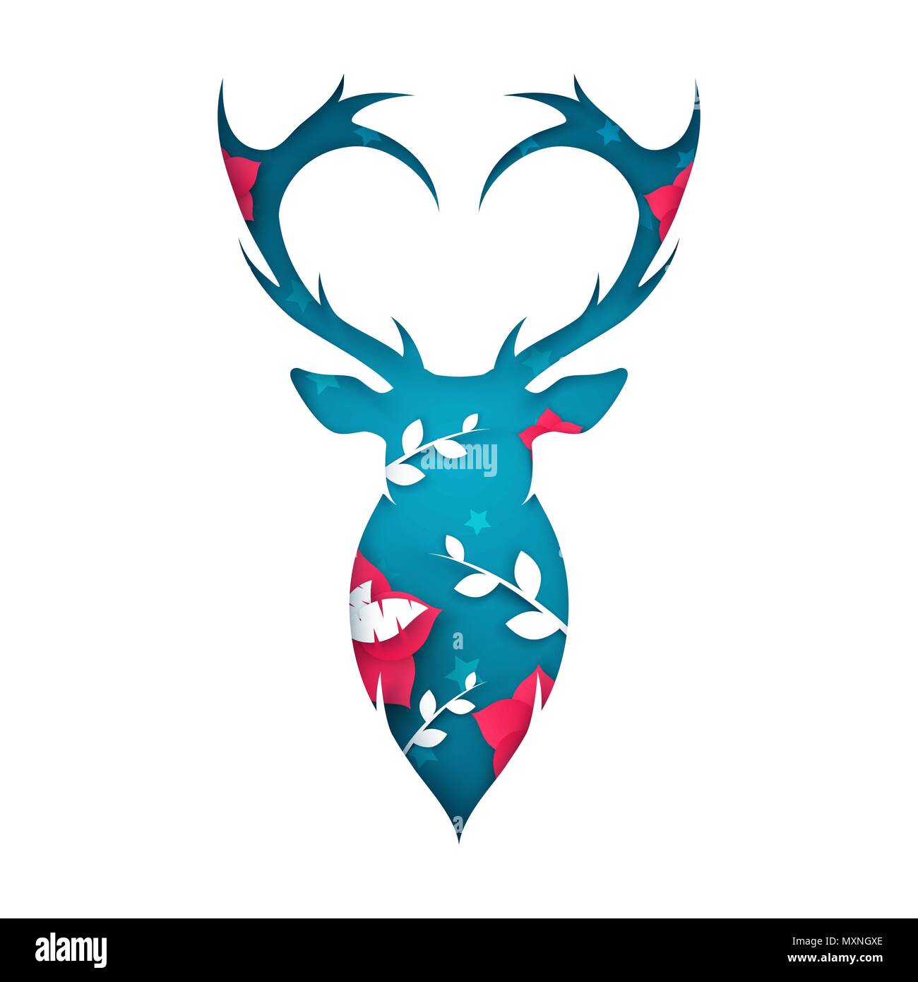 Illustration de cerfs. Papier dessin animé paysage. Illustration de Vecteur