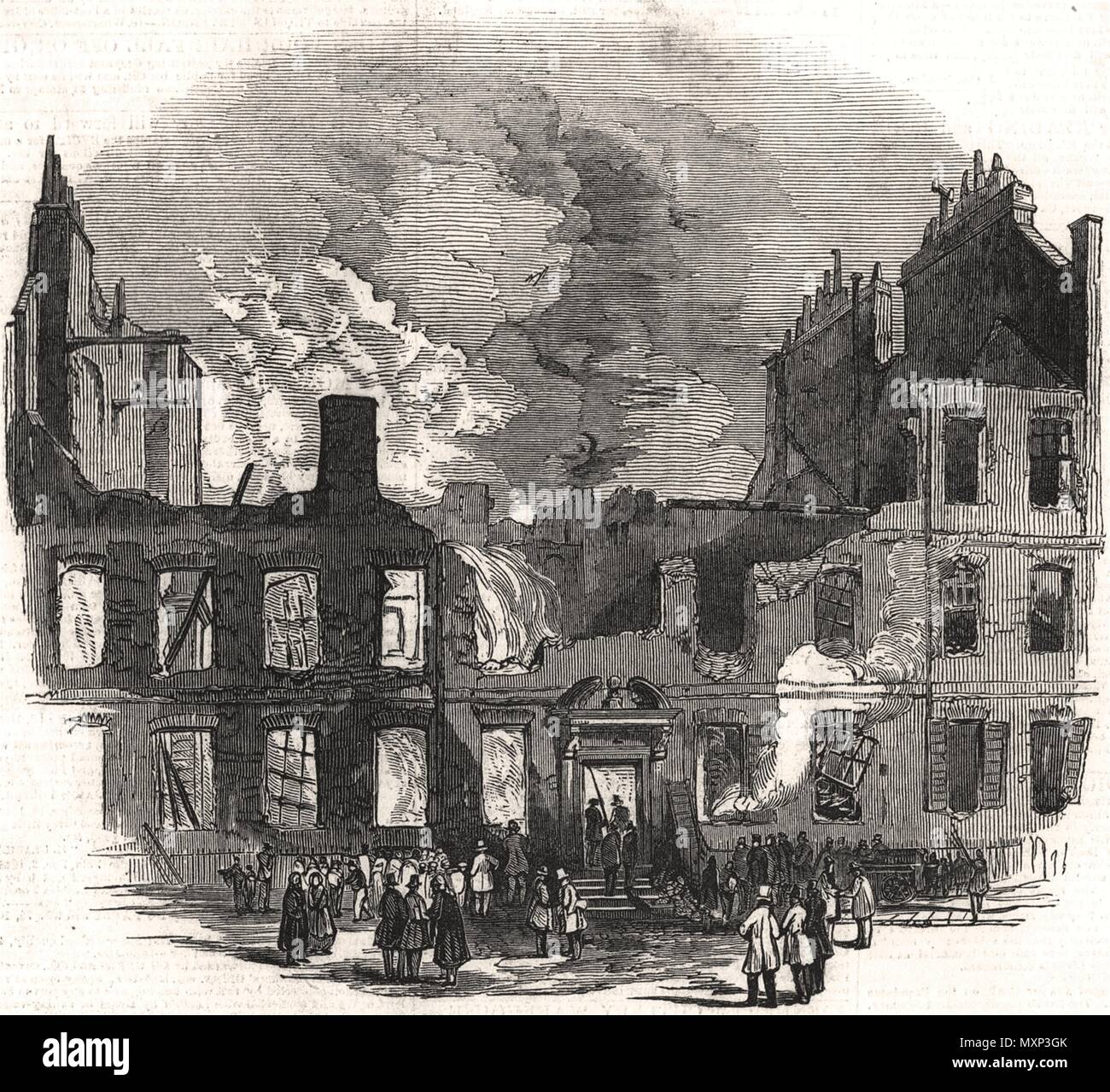 Reste à New Square, Lincoln's Inn, après le récent incendie. Londres 1849. L'Illustrated London News Banque D'Images