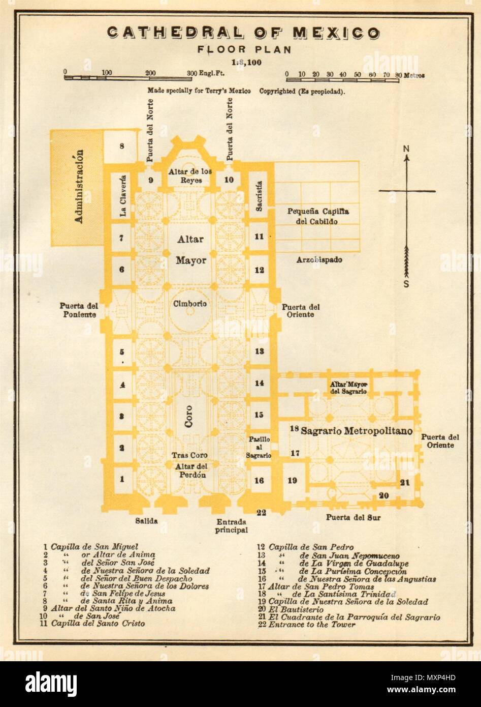 Cathédrale de Mexico, Mexique 1935 Plan d'étage old vintage carte graphique Banque D'Images