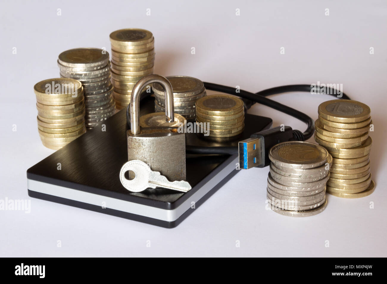 Cadenas sur un disque dur externe Banque D'Images