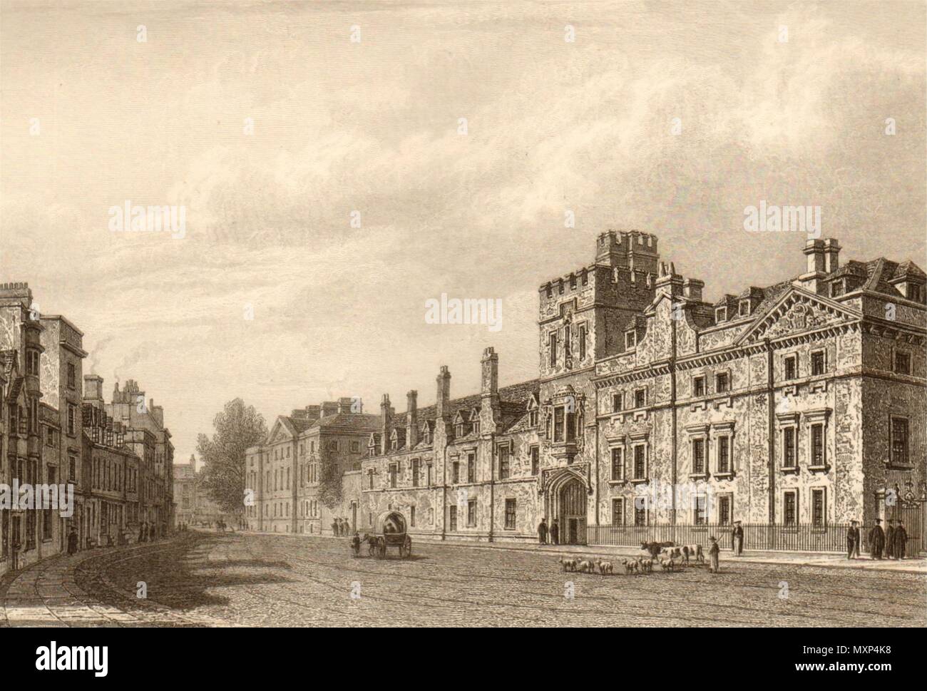 Avant de Balliol College, à Oxford, par John Le Keux 1837 vieux ancien Banque D'Images
