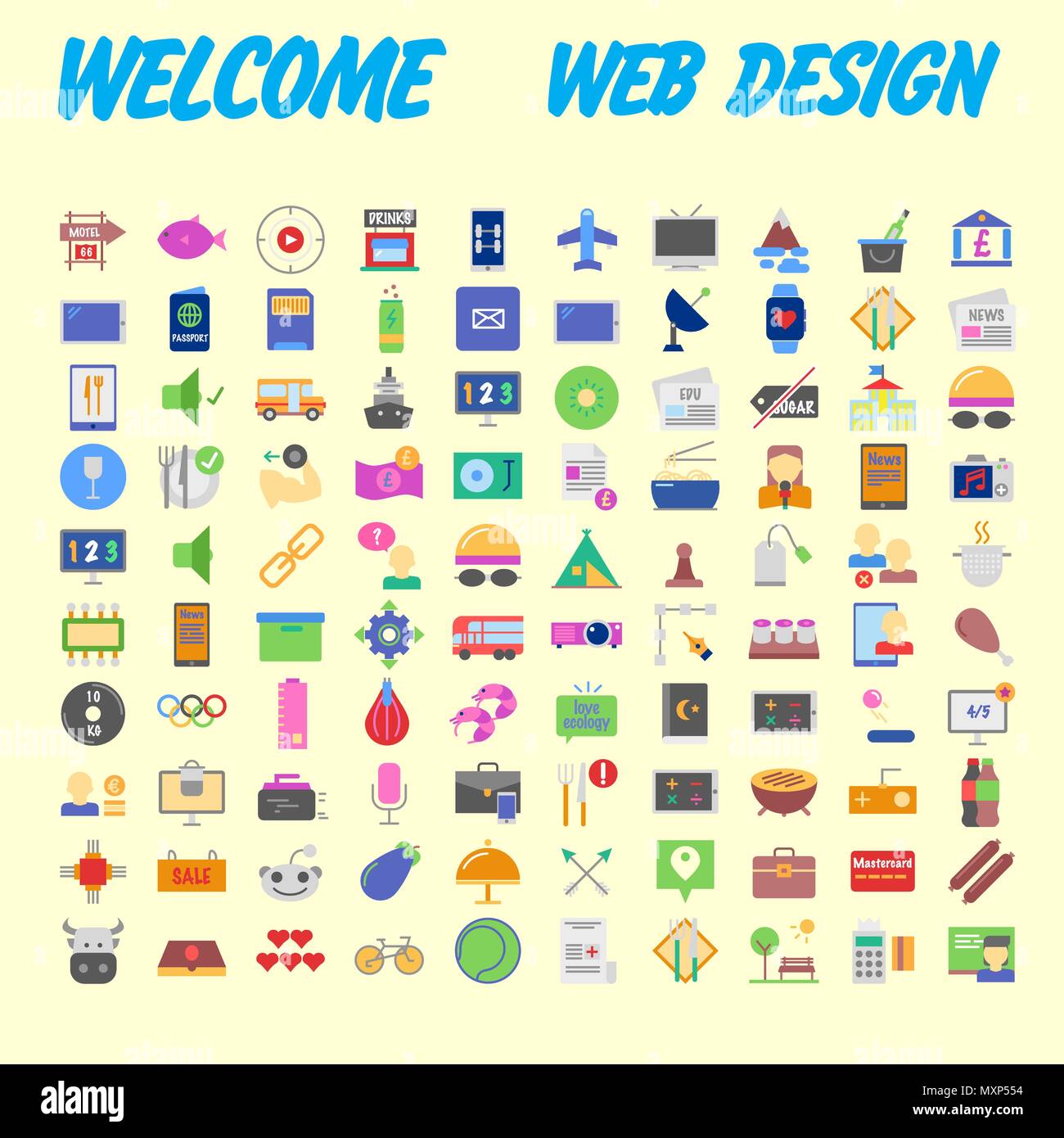 Boutique en ligne d'icônes. Série de base dans un style plat multicolore. sur la couleur de la palette. Vector illustration Illustration de Vecteur