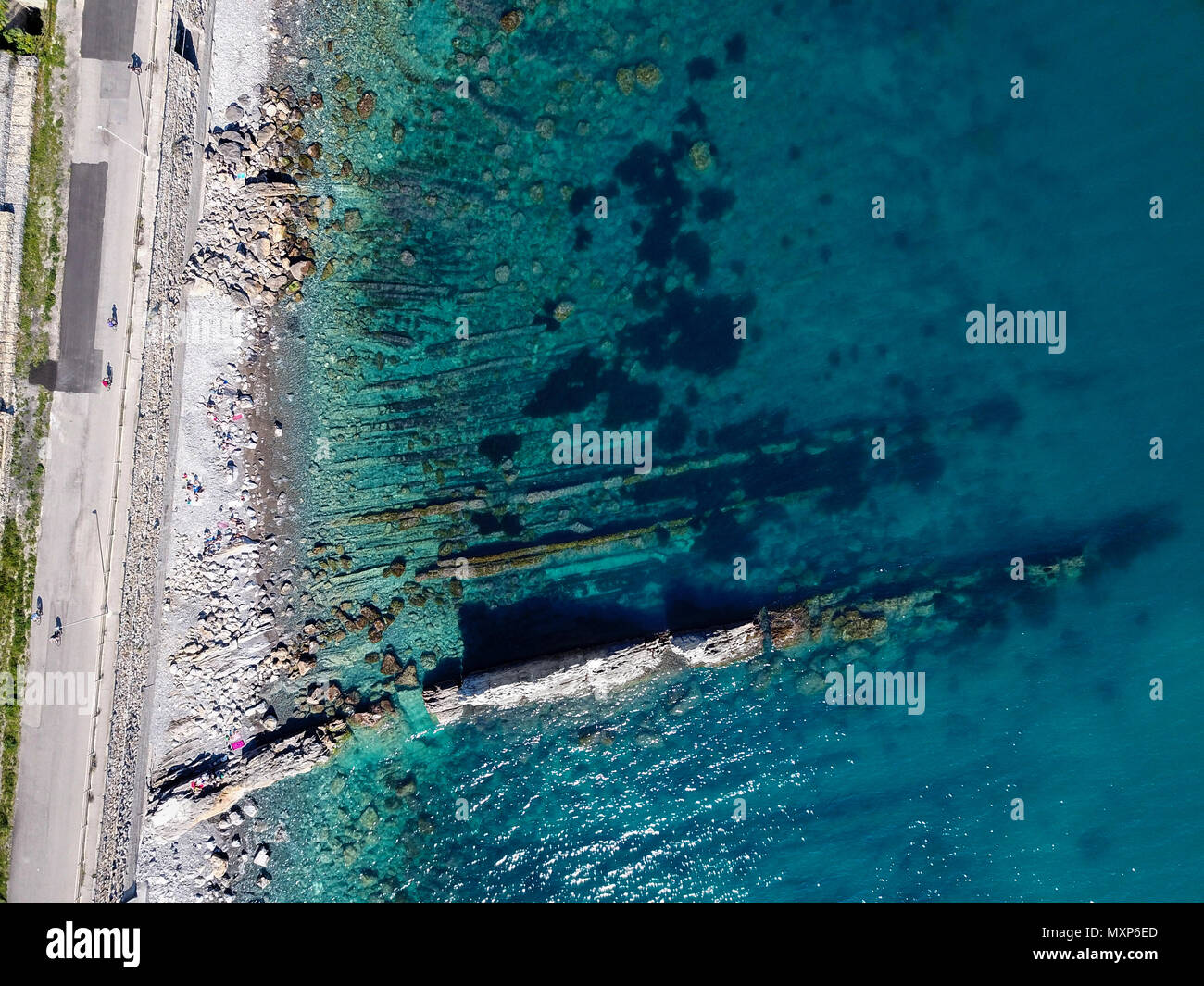 Vue supérieure du ligurina beach, dans la ville de Imperia. Banque D'Images