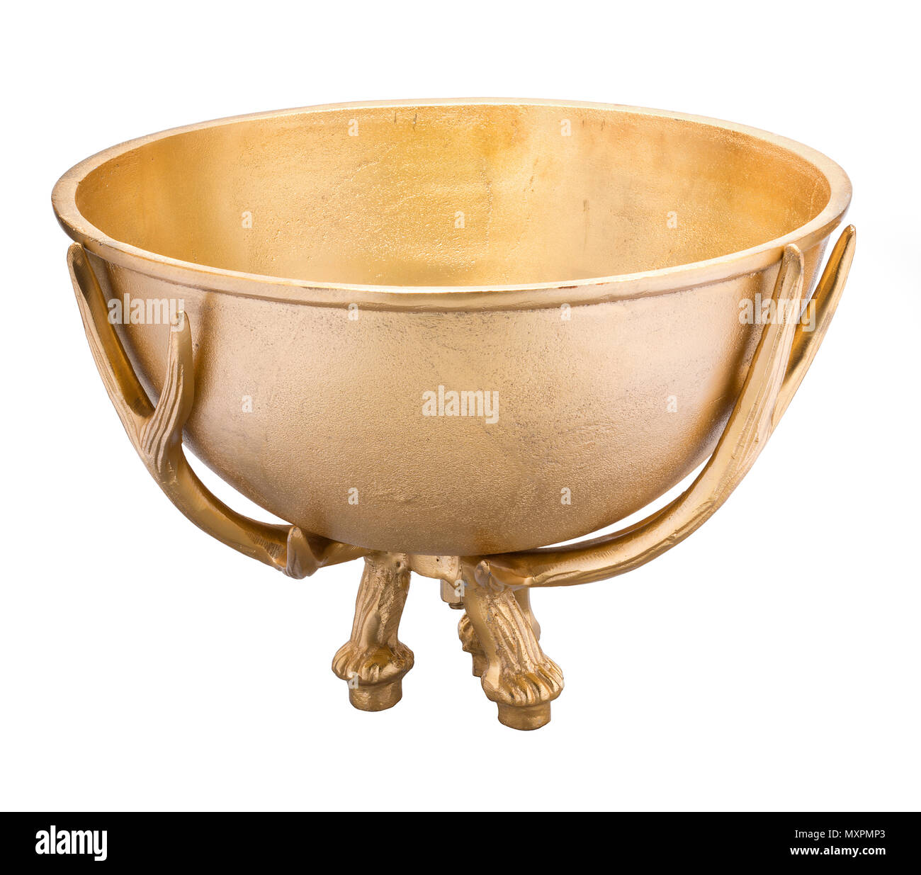 Seau à glace en métal de couleur or, pour le refroidissement des bouteilles de vin ou autres boissons. Banque D'Images