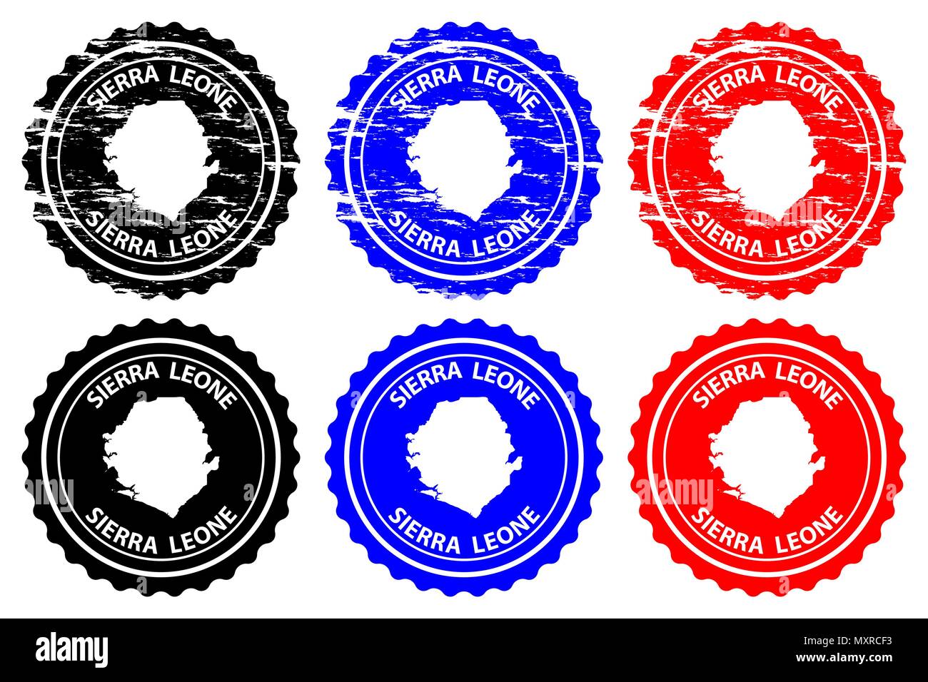 Sierra Leone - timbres en caoutchouc - vecteur, République de Sierra Leone (Salone) Carte - sticker - noir, bleu et rouge Illustration de Vecteur