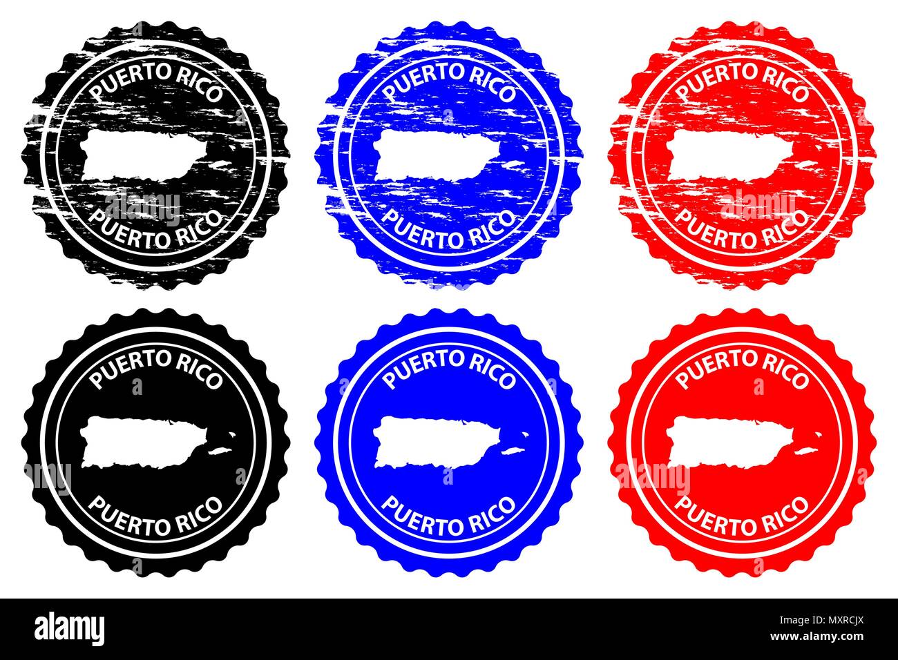 Puerto Rico (Porto Rico) - timbres en caoutchouc - vecteur, Commonwealth de Puerto Rico island carte - sticker - noir, bleu et rouge Illustration de Vecteur