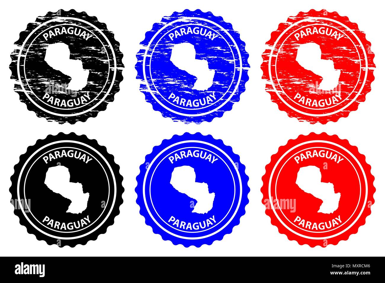 Paraguay - timbres en caoutchouc - vecteur, République du Paraguay carte - sticker - noir, bleu et rouge Illustration de Vecteur