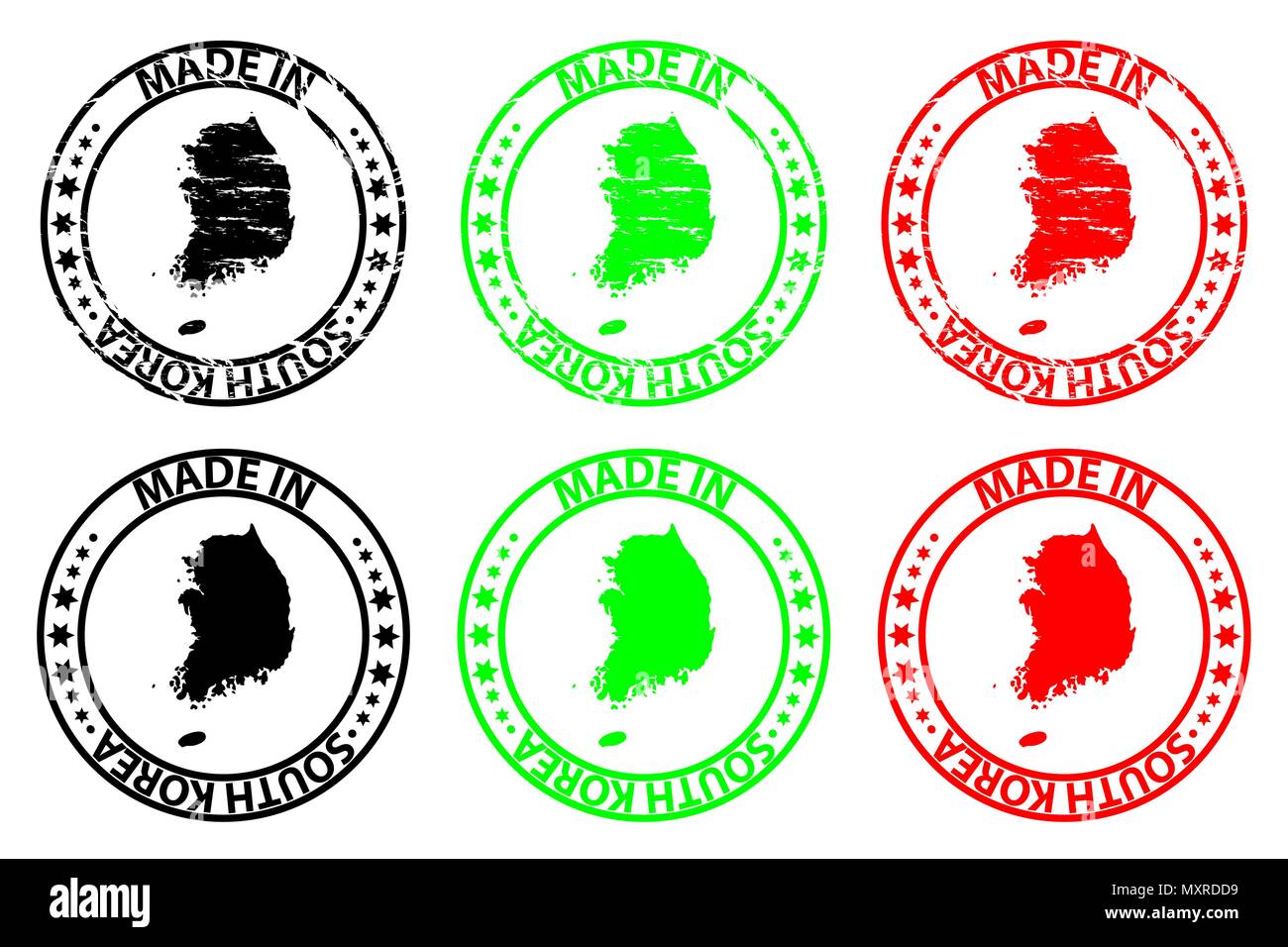 Faites en Corée du Sud - timbres en caoutchouc - vecteur, République de Corée - carte noir, vert et rouge Illustration de Vecteur