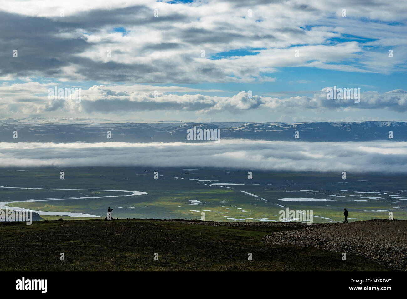 Paysage, rivière Lagarfljot, l'Est de l'Islande Banque D'Images