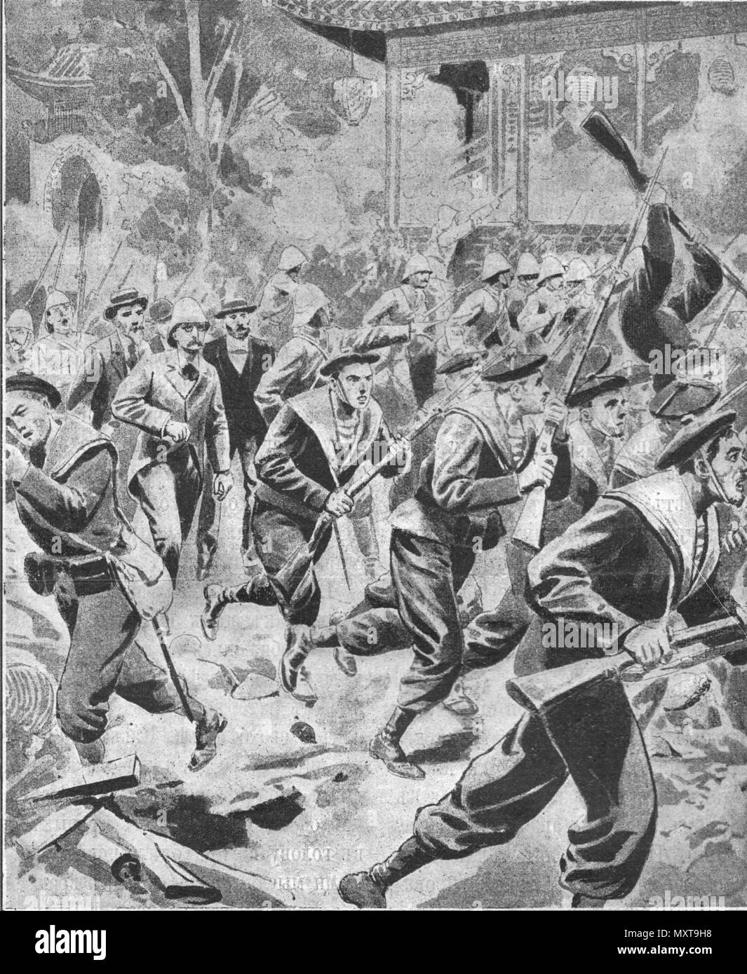 La Chine. La rébellion des boxeurs. Vintage engraved illustration. Publié dans la revue en 1900. Banque D'Images