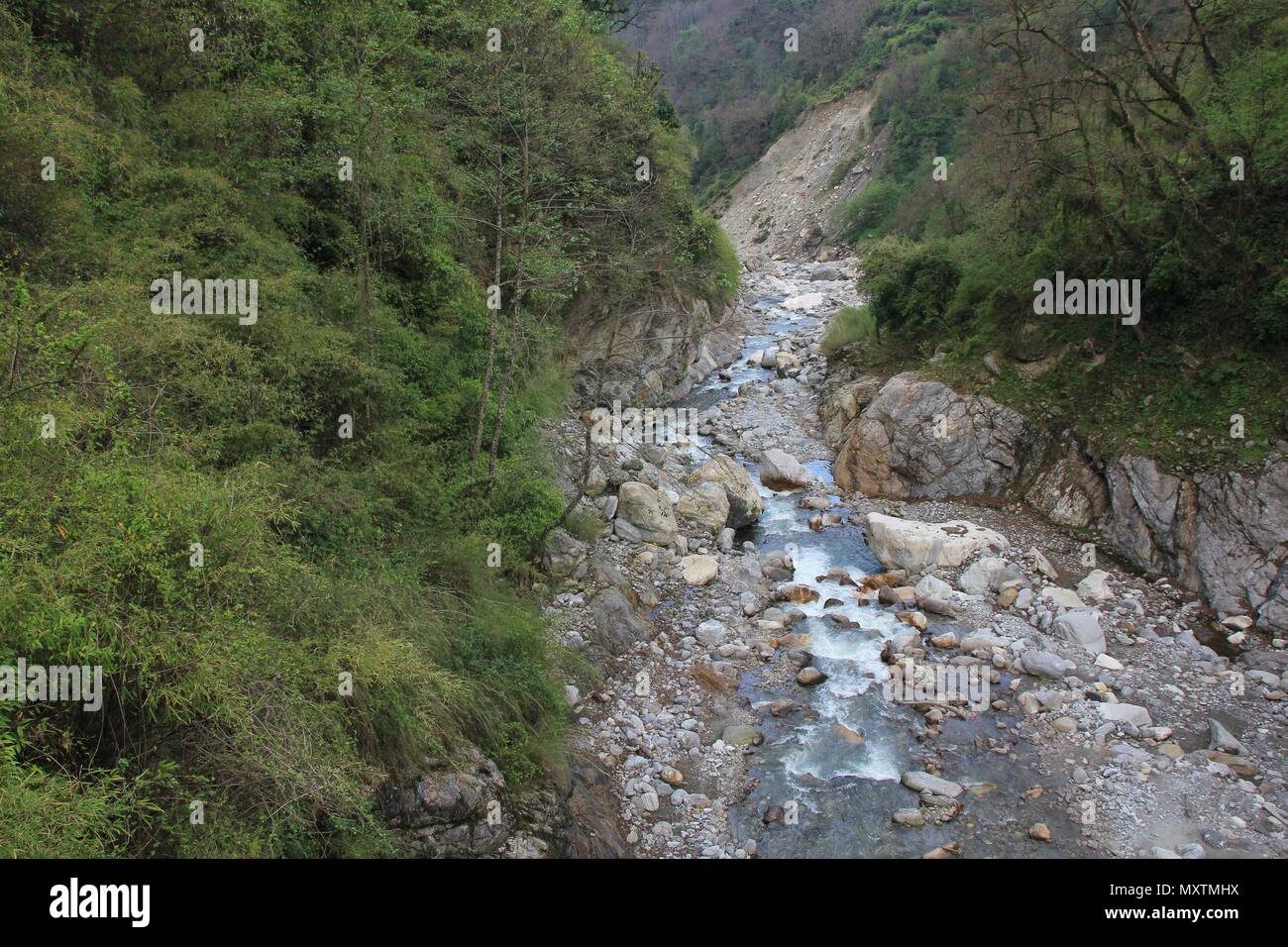 Kimrong Khola, rivière dans la zone de conservation de l'Annapurna. Scène près Ghandruk. Banque D'Images