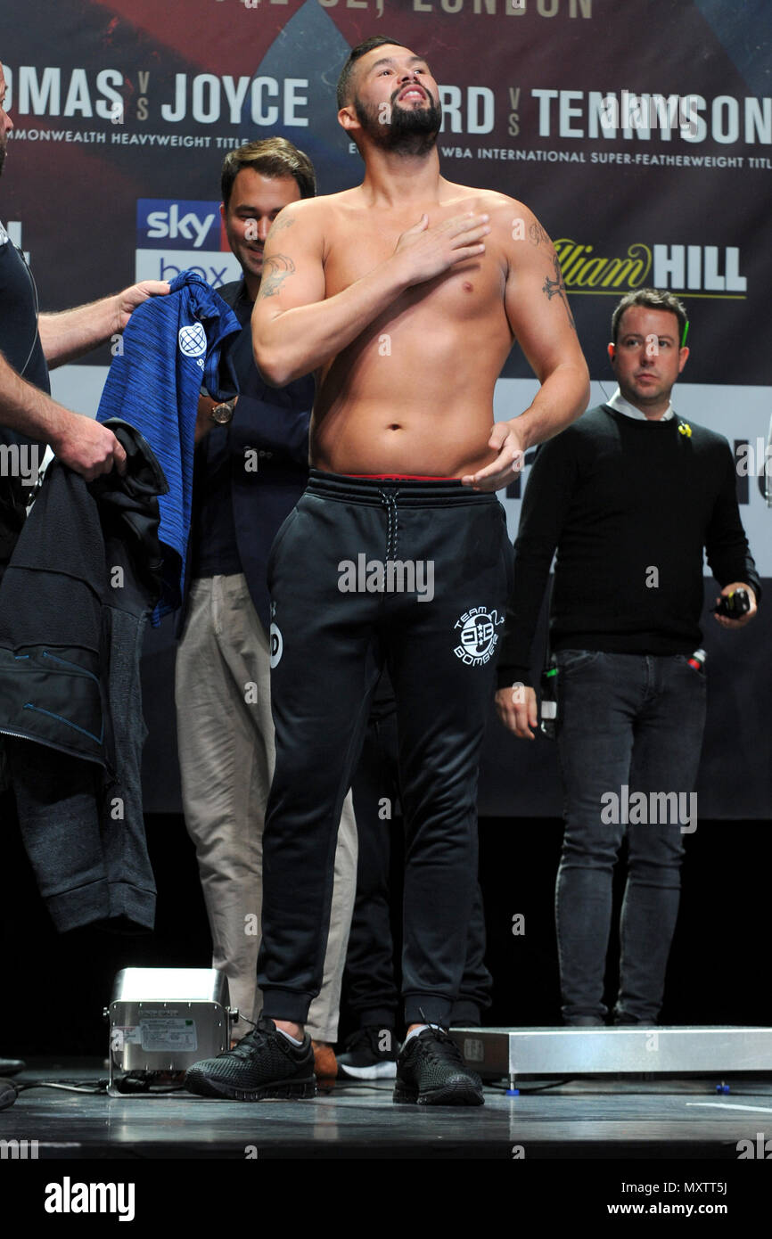 Pesage en avance sur la lutte des poids lourds le 5 mai 2018 entre Tony Bellew et David Haye à O2 à Londres d'Indigo. Avec : Tony Bellew Où : London, Royaume-Uni Quand : 04 mai 2018 Source : WENN.com Banque D'Images