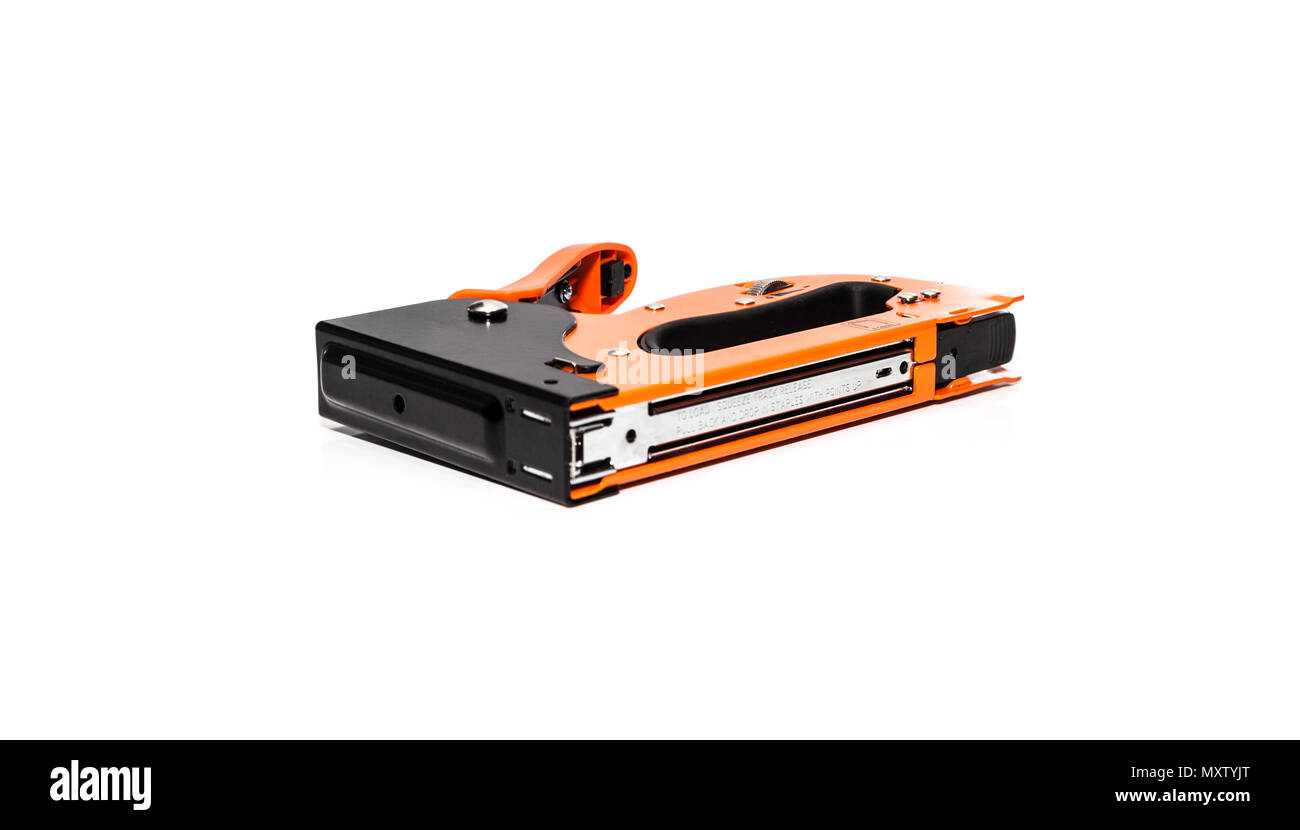 Agrafeuse industrielle isolé sur fond blanc Banque D'Images