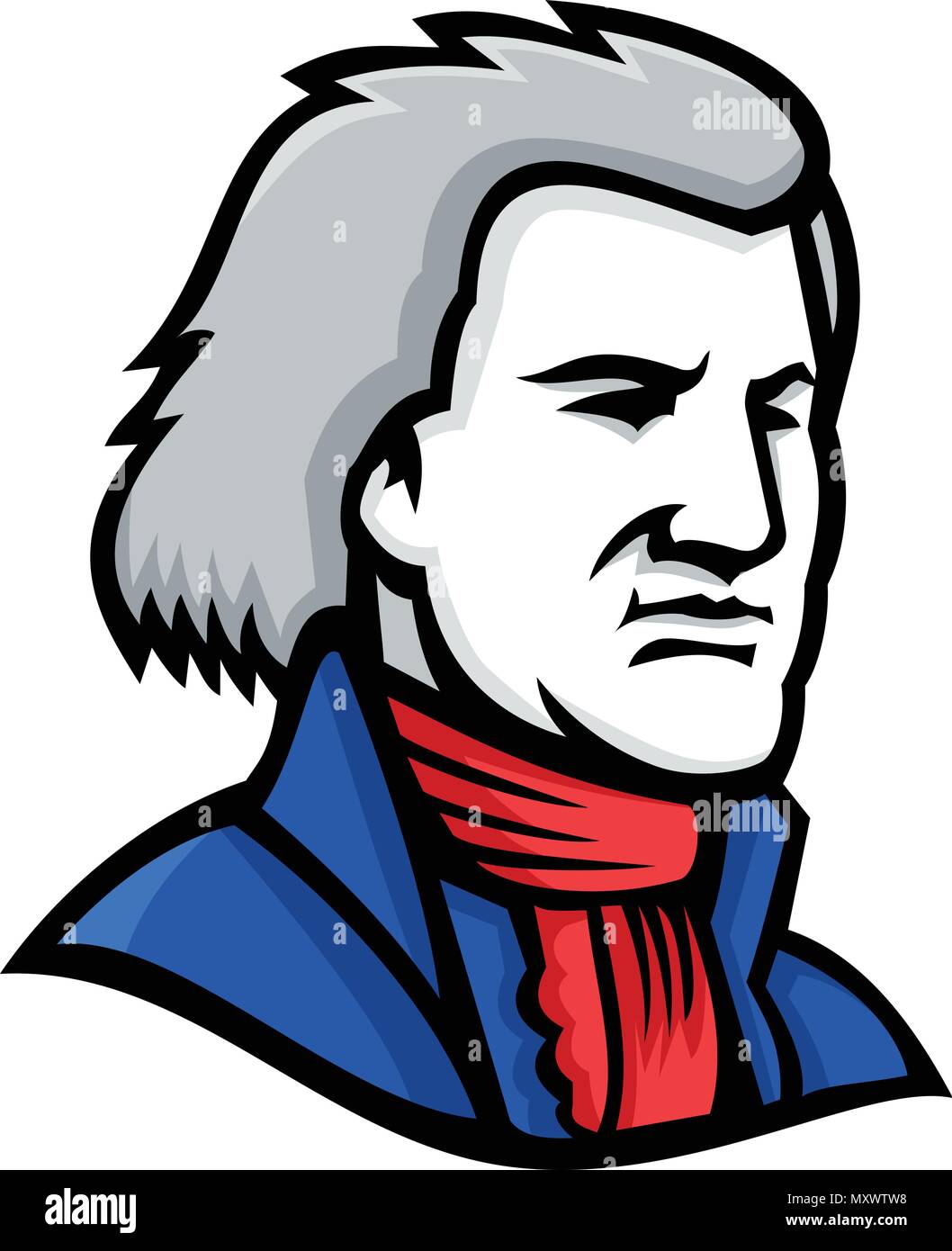 L'icône de mascotte illustration de tête de Thomas Jefferson, un des pères fondateurs et le troisième président des États-Unis vu de côté sur est Illustration de Vecteur