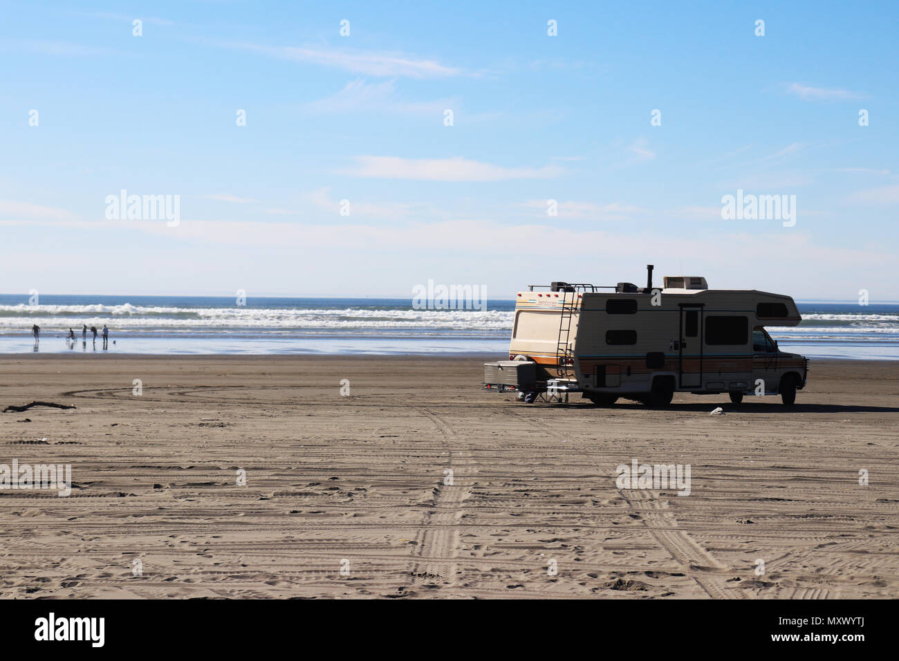 RV à la plage, Ocean Shores, Florida Banque D'Images