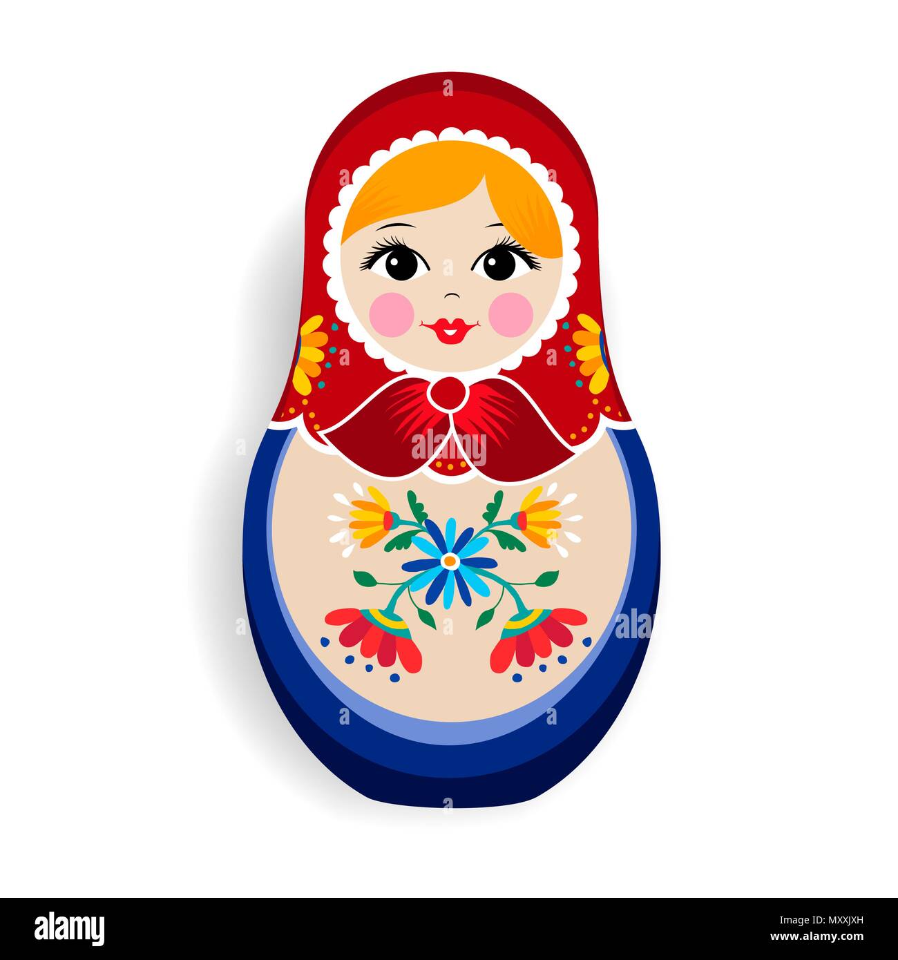 Poupée russe traditionnelle ornement isolé sur fond blanc. Matrioska nidification girl, souvenir de la Russie en robe à la main. Vecteur EPS10. Illustration de Vecteur