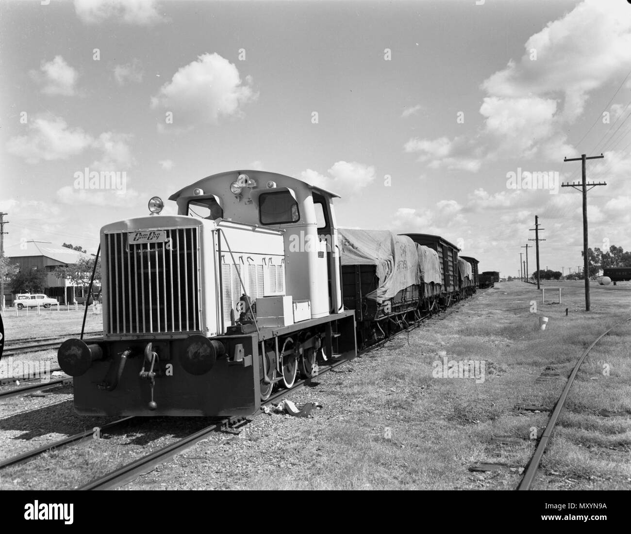 La station de tramway Aramac Barcaldine, 1967. Du patrimoine du Queensland Registerid =601172 ) . Lorsque le Queensland séparés de la Nouvelle-Galles du Sud, en 1859, la nouvelle administration n'a pas tardé à ouvrir des pâturages, et une grande vague de colonisation pastorale ont balayé l'ouest et le nord du Queensland au début des années 1860. L'établissement de communes de l'ouest ont suivi, par exemple, OR Tambo et Blackall Aramac qui ont évolué comme centres de commerce au service de la industrie pastorale. Aramac Town Réserver a été publiée au journal officiel le 26 juin 1869 et la première entreprises ont été établis dans la ville que même y Banque D'Images