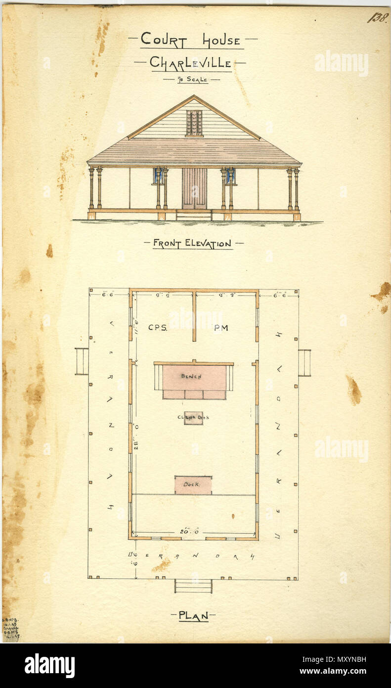 Le dessin architectural de la Court House, Charleville, 14 janvier 1885. Banque D'Images