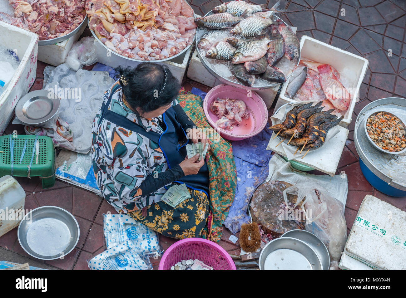 Vendeur de poisson, Bangkok, Thaïlande Banque D'Images