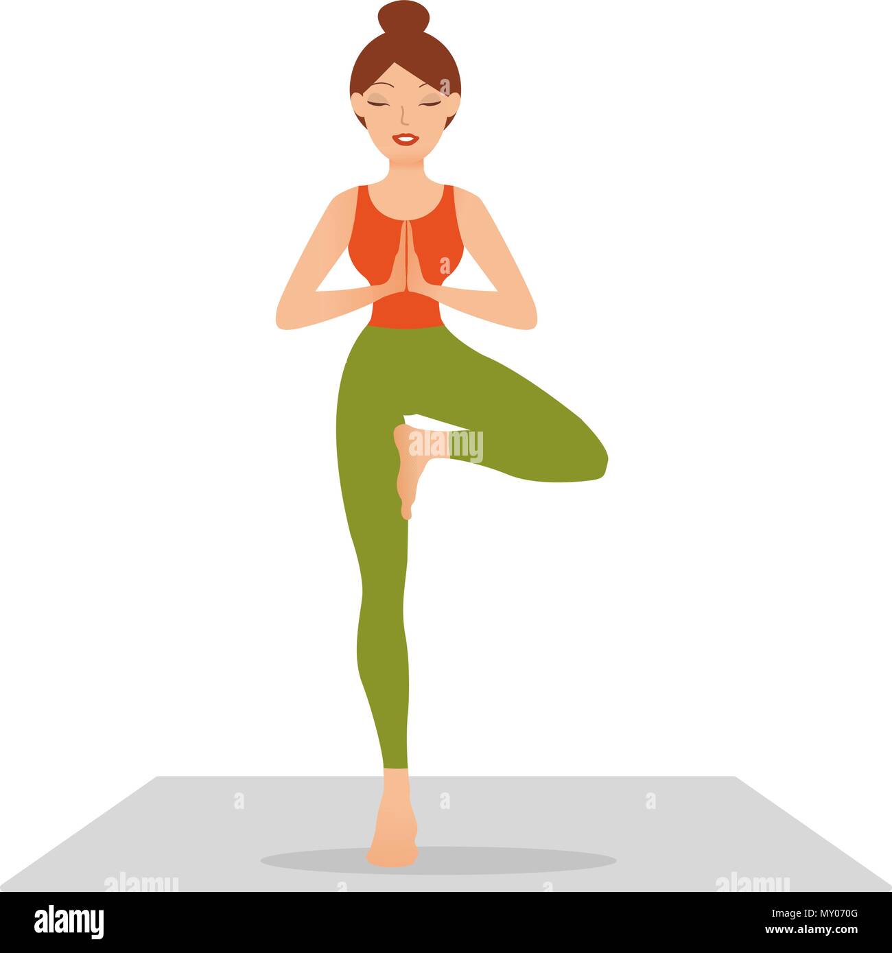 Jeune femme pratiquant le yoga, debout dans l'exercice de l'arbre, Vrksasana poser Illustration de Vecteur