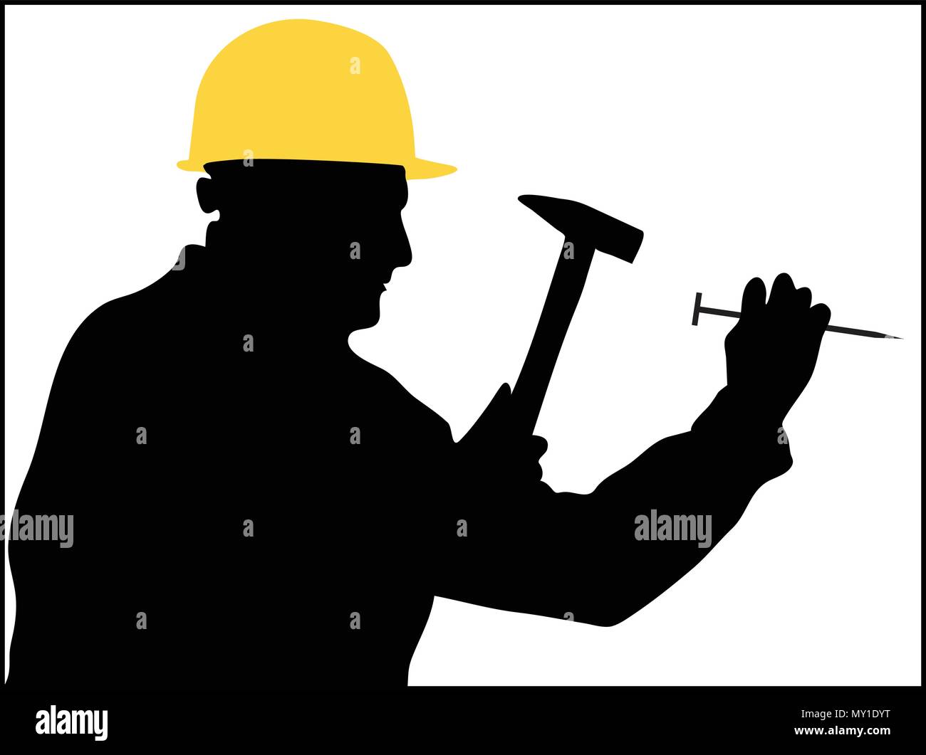 L'homme se sert d'un marteau pour frapper un clou vector silhouettes Illustration de Vecteur