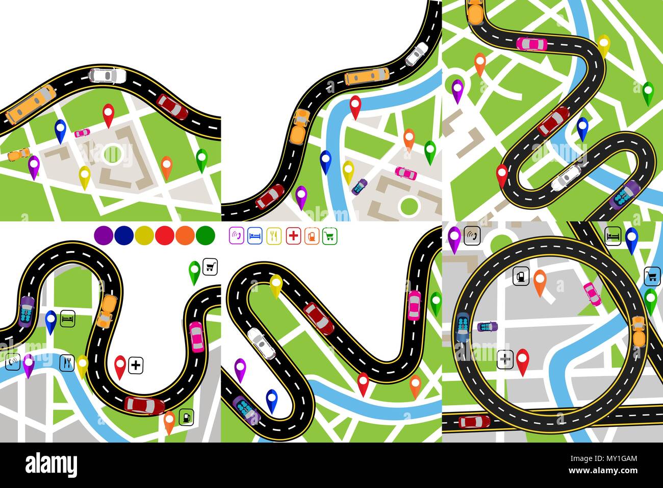 Infographie de la route. Définir une route sinueuse avec des marqueurs ...