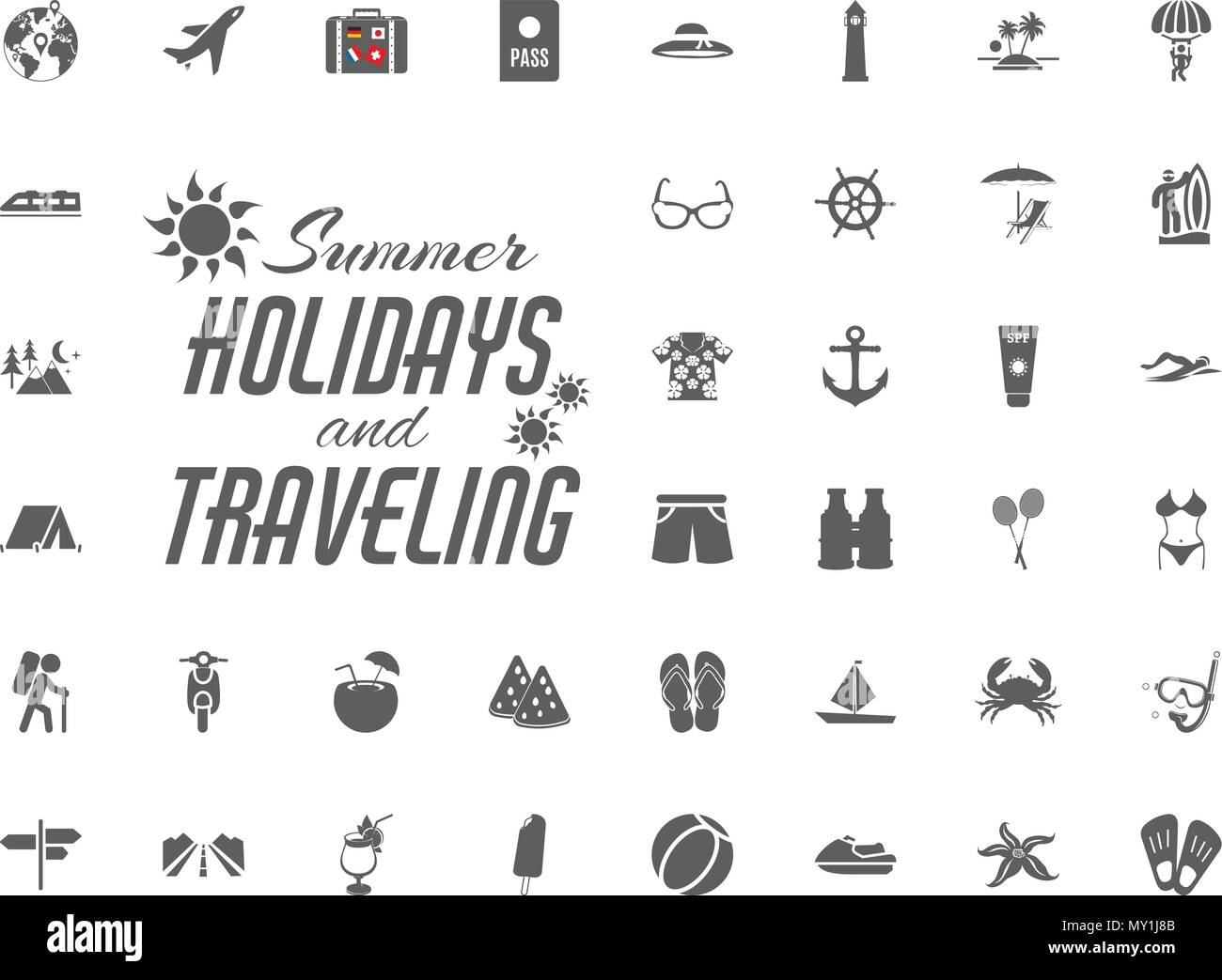 Vacances d'été et les voyages vector icons set Illustration de Vecteur