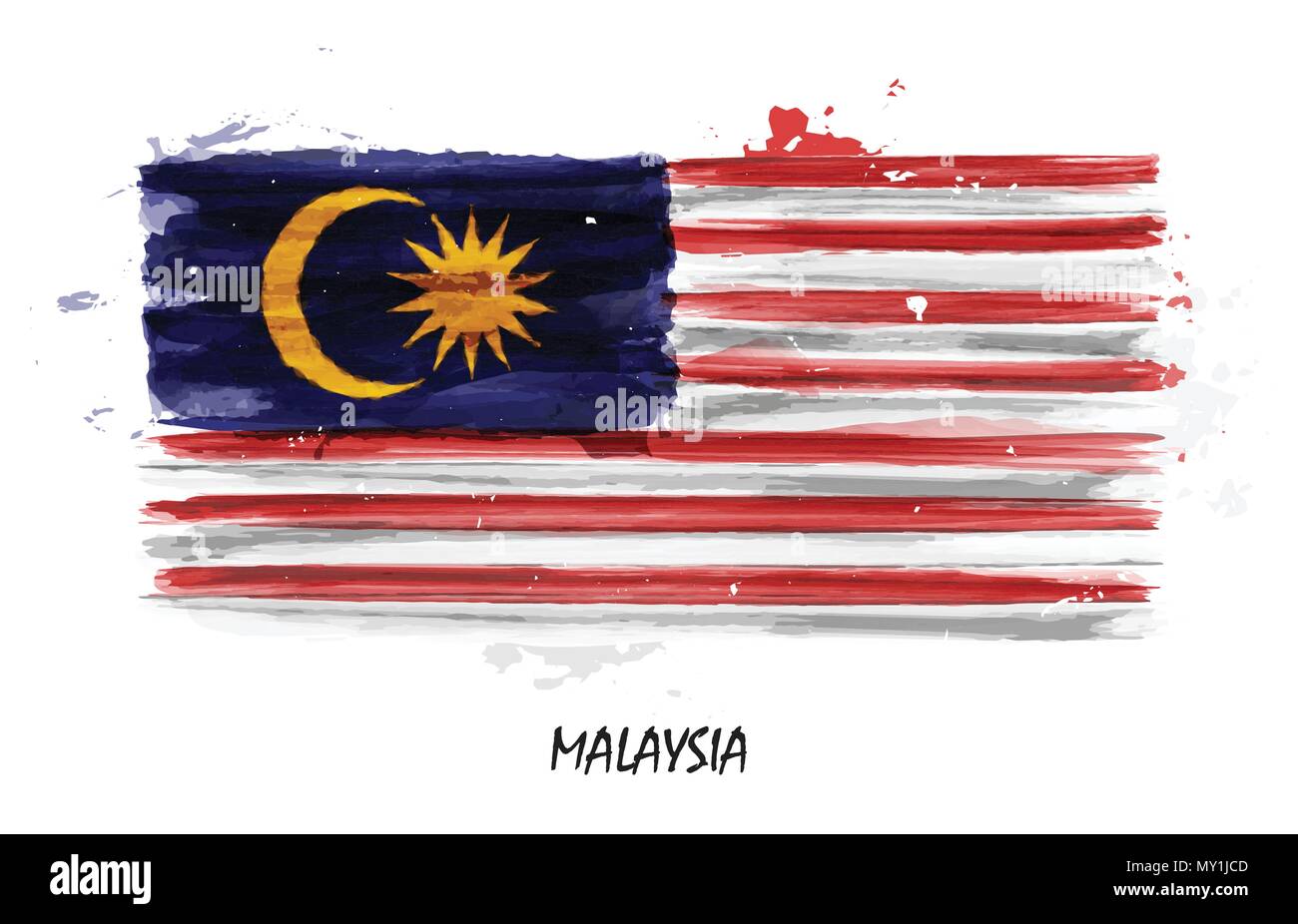 Peinture Aquarelle réaliste drapeau de la Malaisie . Vector . Illustration de Vecteur