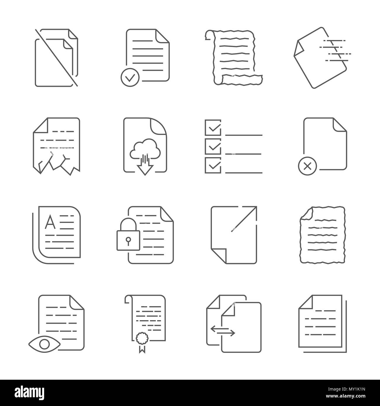 Simple jeu d'icônes vectorielles de contrôle de flux de documents. Contient des icônes telles qu'un manuscrit, un fichier corrompu, d'un parchemin froissé un document, le stockage cloud et plus encore. Illustration de Vecteur