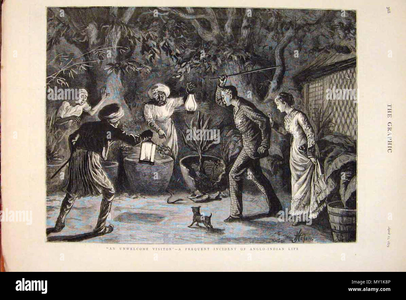 . Anglais : Vues de l'Illustrated London News et le graphique (certains avec coloration à la main plus tard, le tout à partir de ventes aux enchères ebay) : 'Loodhianah sur le Sutlej'*, 1846 soldats 'Sikh'* '1846, le British Museum'*, 1851 "Une Gare Indienne'*, 1854 (ci-dessus) 'Banyan Tree'* '1856, dépassé par les voyageurs l'inondation [d'un flash flood]'*, 1856 hindou "voyous et empoisonneurs'*, 1857 'Snake enchanteurs de l'inde'* '1857, ruines, Brahmunabad, sind'* 'Hindoostanee Dhoolie, 1857, utilisée par les hôpitaux et dans le domaine'*, 1857 'Le Chowk, ou Square, devant le palais du Rajah, Indore'*, le 3 octobre 1857 (avec Banque D'Images