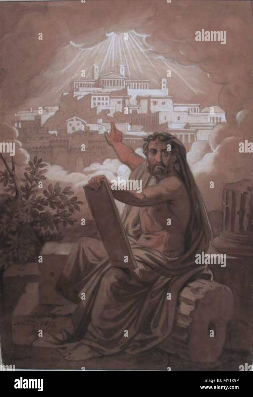 . Saint Jean à Pathmos - papier brun, pierre noire, gouache, lavis, rehauts de blanc - 420*285 . 1855. Sébastien Norblin Sobeck 494 Saint Jean un Pathmos Banque D'Images