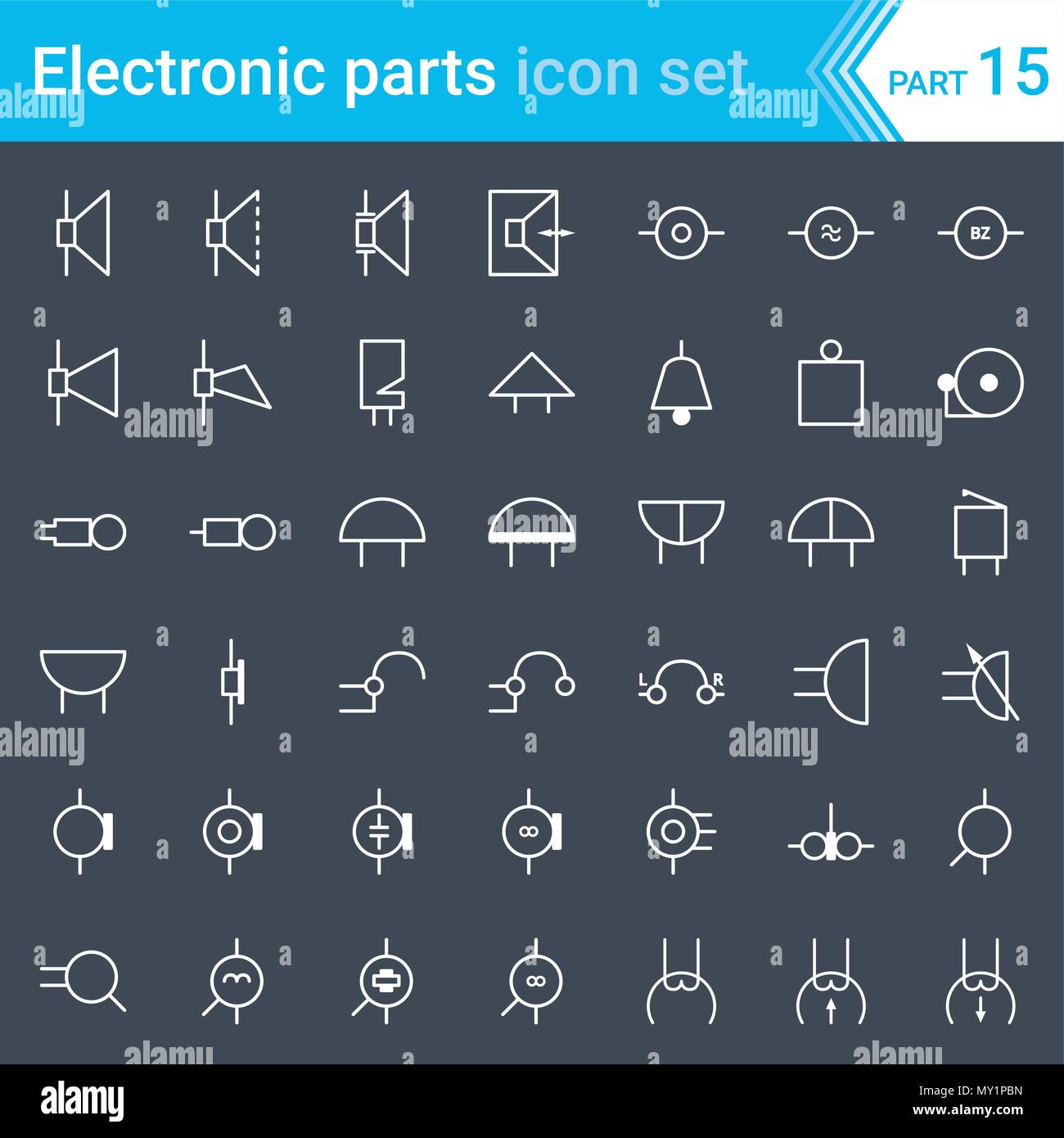 Icônes, électriques et électroniques du schéma électrique des symboles. Les appareils audio et vidéo. Illustration de Vecteur